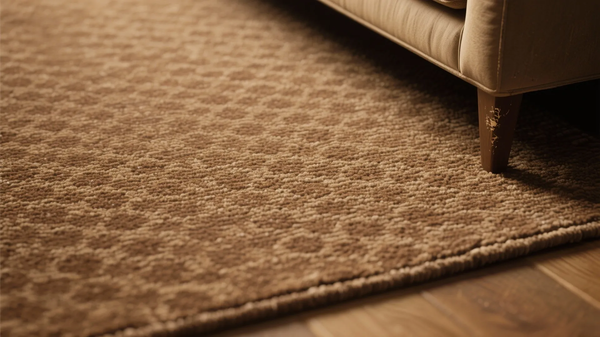5. Patterned brown rugs hide traffic and add character