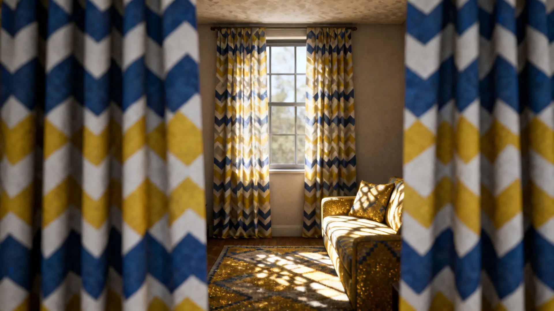 3. Add Patterned Curtains to Tie Colors Together