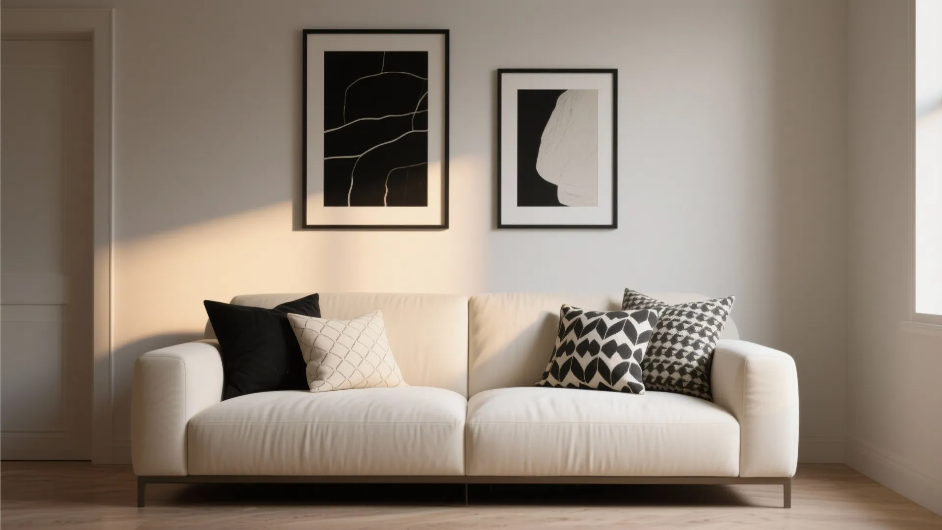 3. Mix Patterned Cushions and Minimalist Art