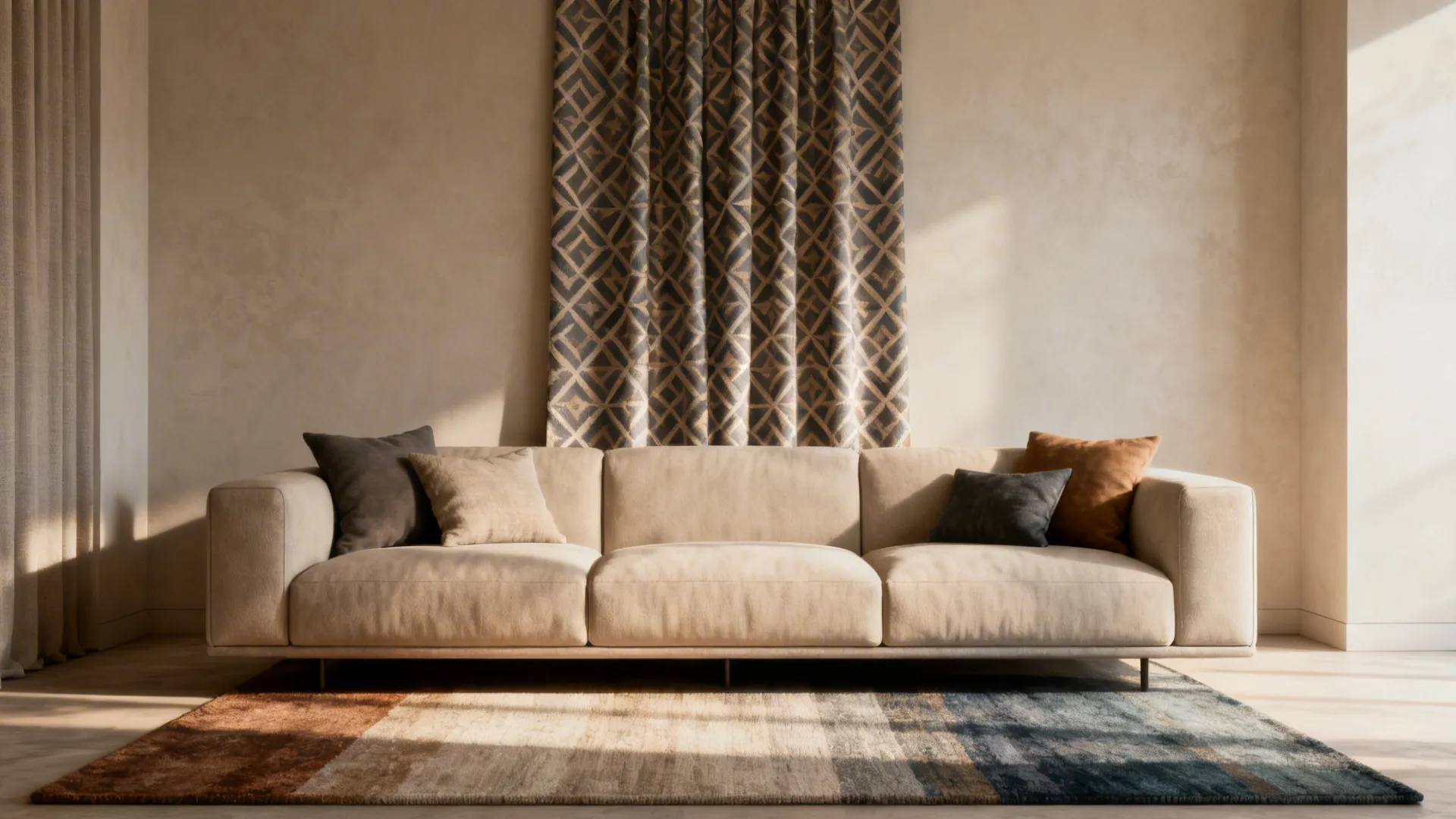 3. Patterned drapes to anchor a neutral space