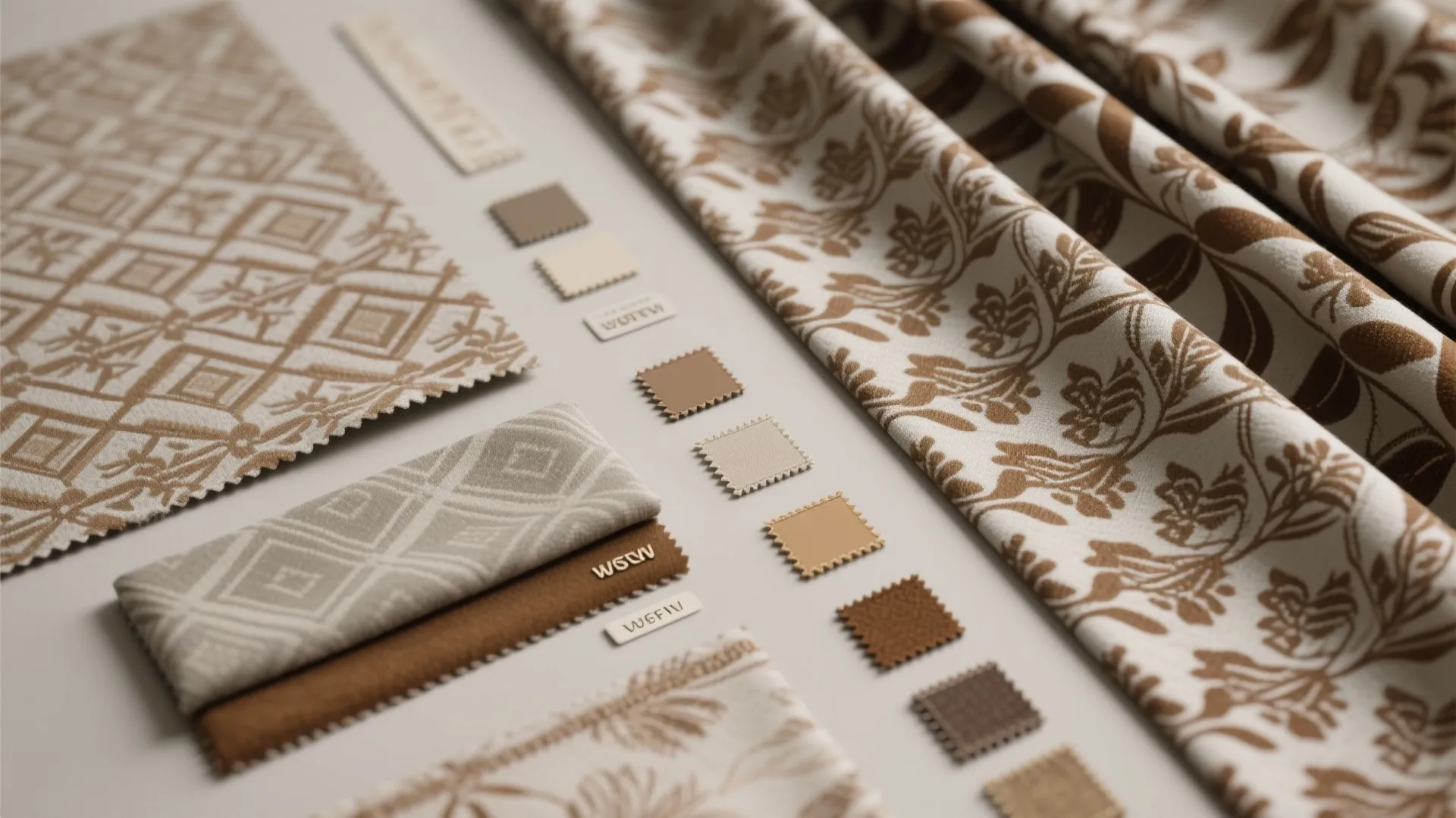 4. Patterned Drapes with Subtle Hints of Brown