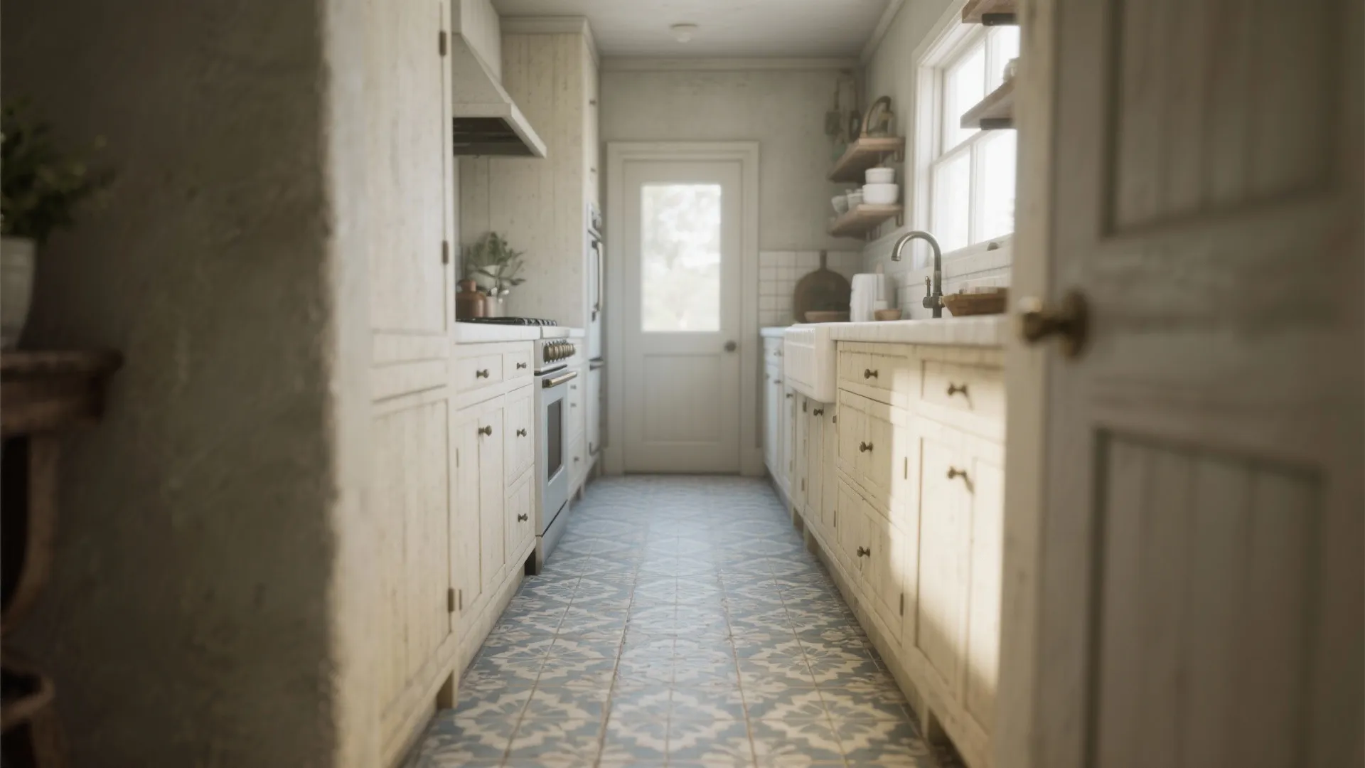 3. Patterned cement or encaustic-look tiles — personality in small spaces
