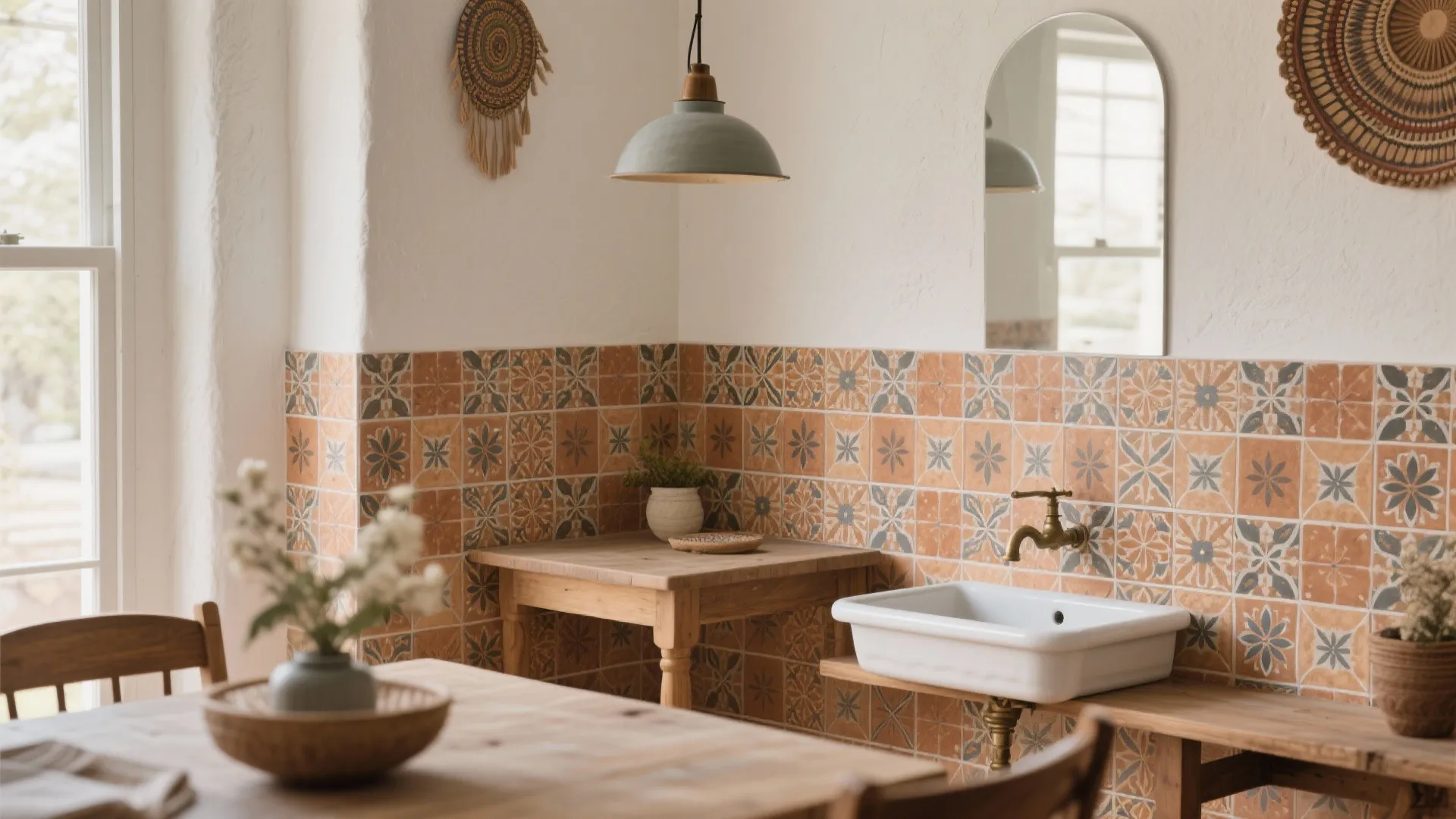 Patterned Cement Tiles to Define a Wash Corner