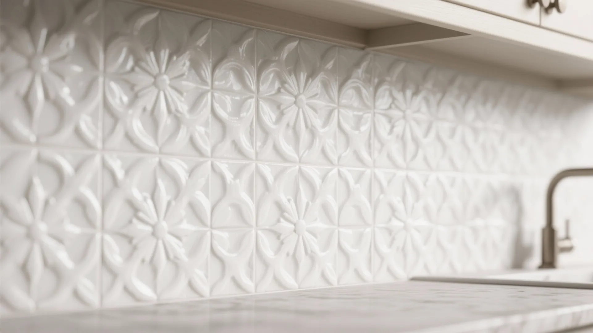 5. Patterned white encaustic-look tiles