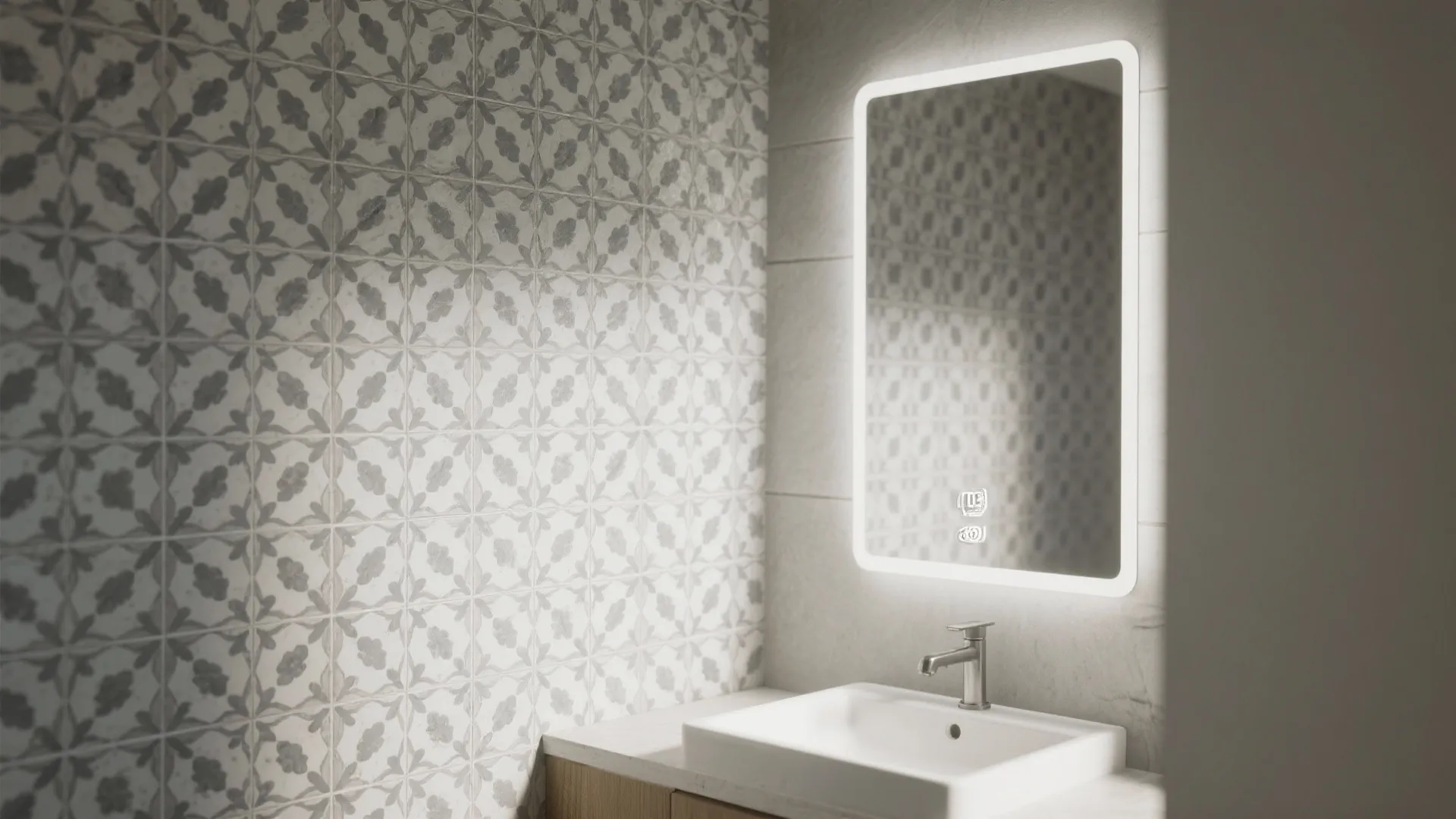 3. Use patterned grey tiles as a focal point