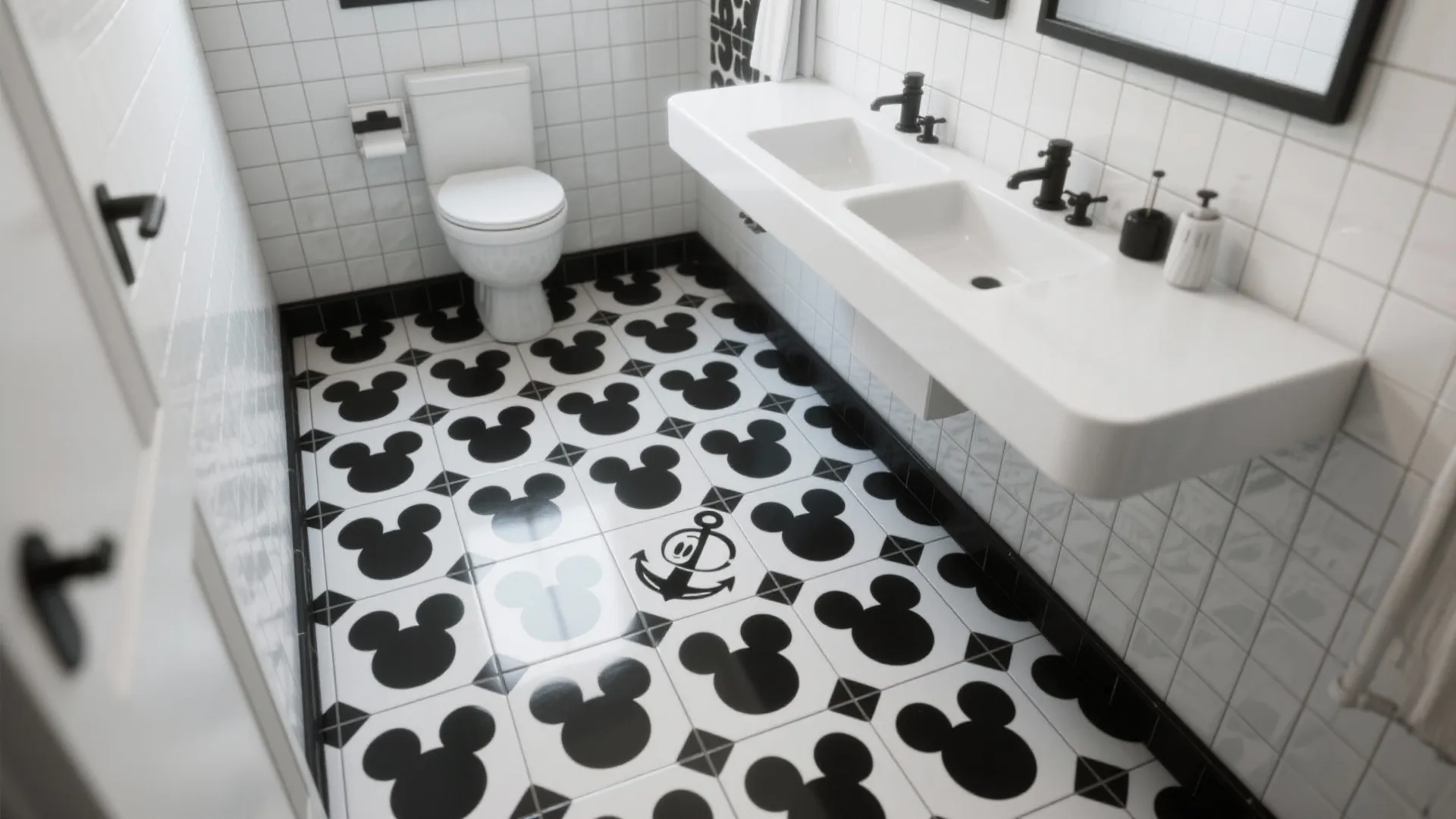 3. Patterned Floor with Monochrome Walls