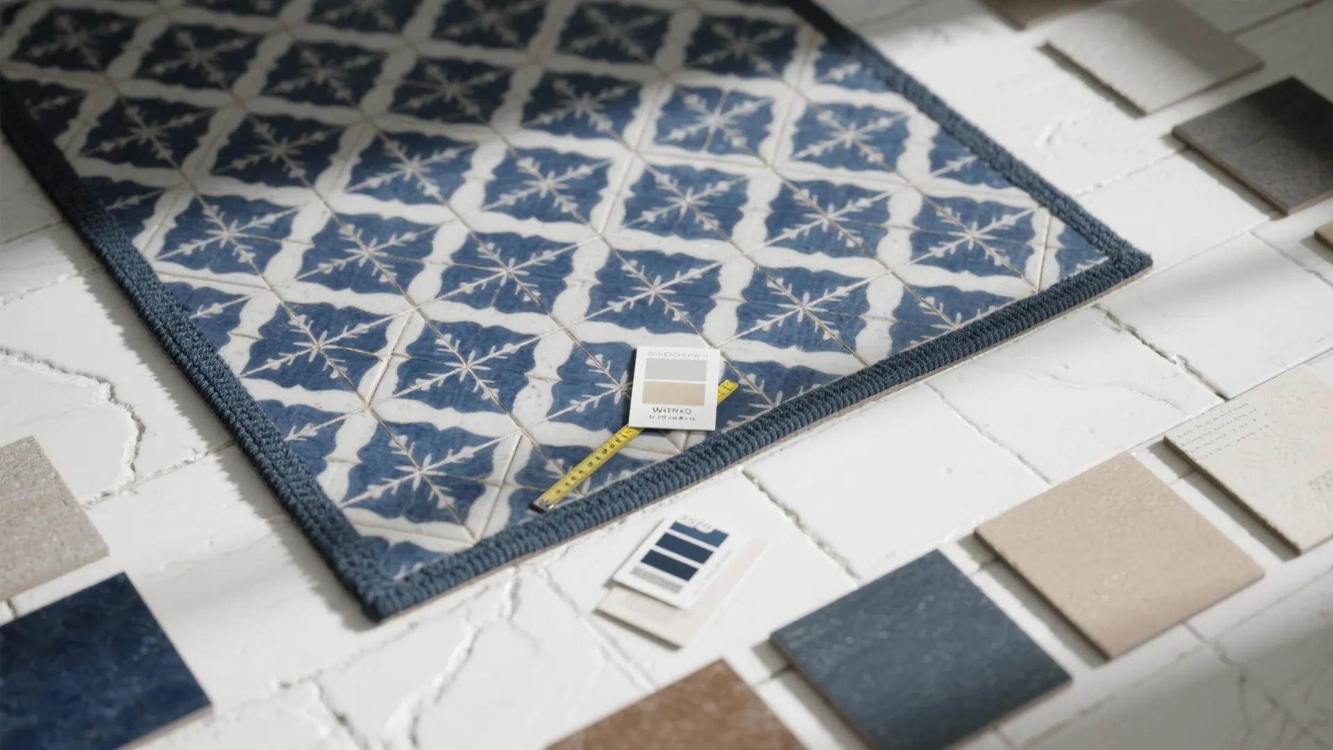 4. Patterned Navy-and-White Floor Tiles for Personality