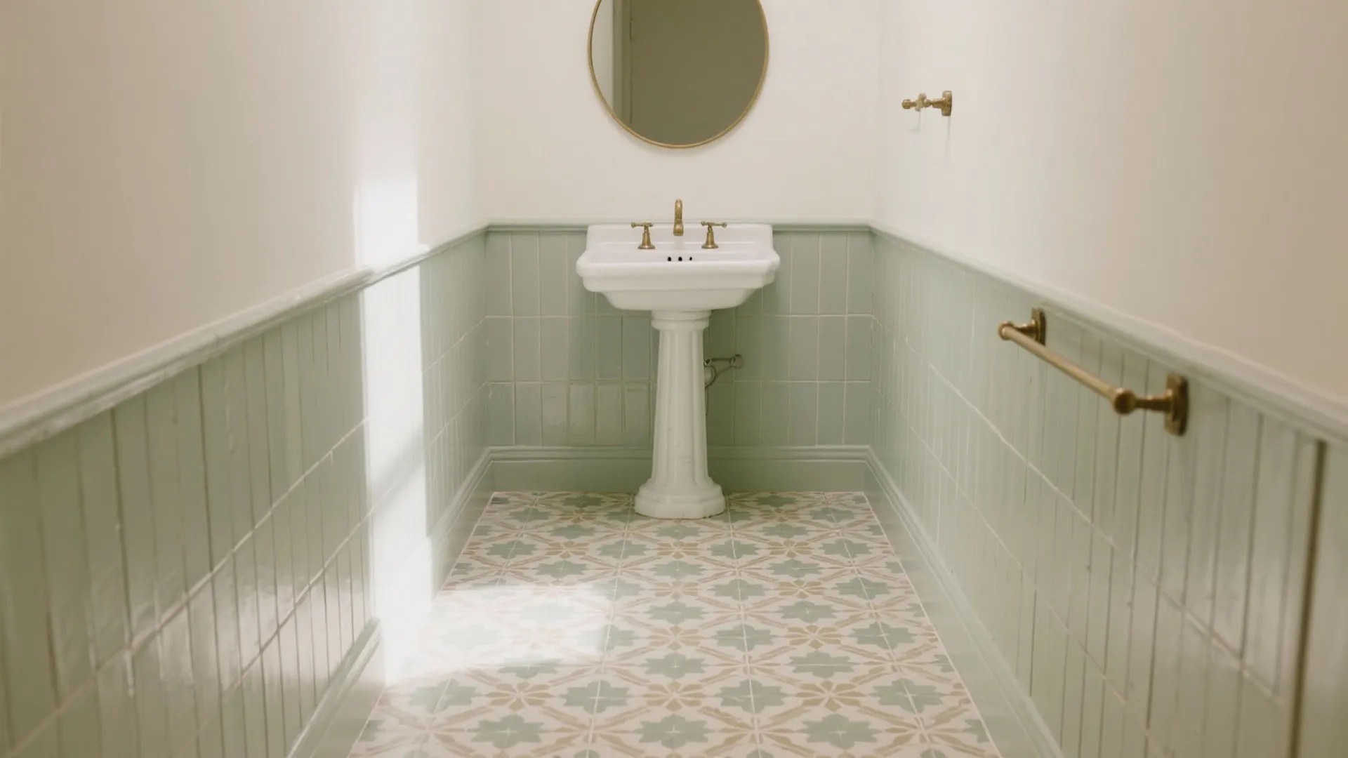 Patterned floor, quiet walls: let one surface lead