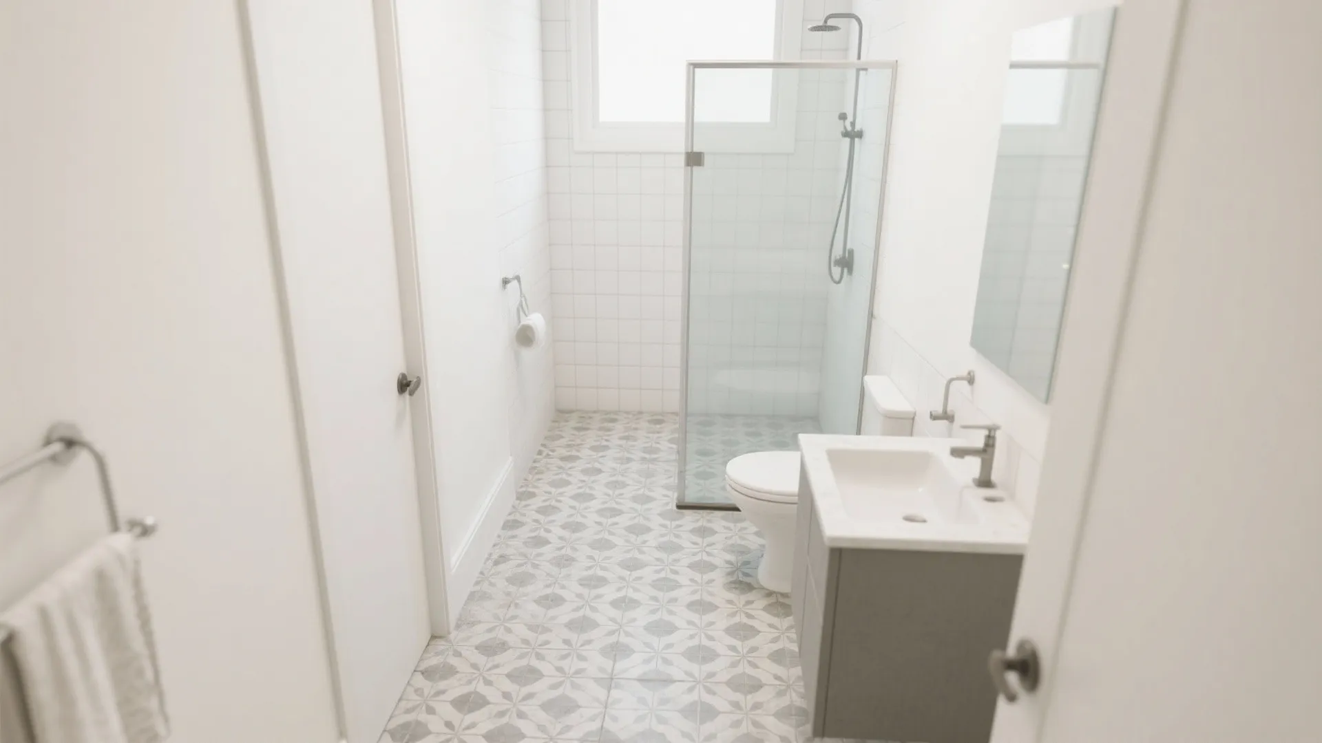 Patterned cement-look tiles as a feature floor