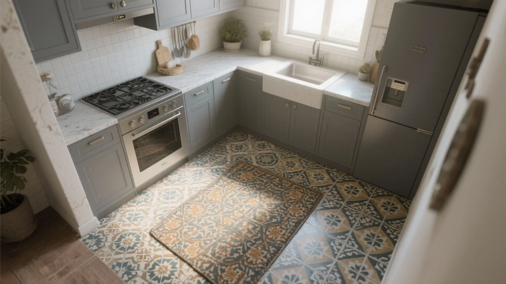 3. Patterned Floor Tiles for Visual Interest