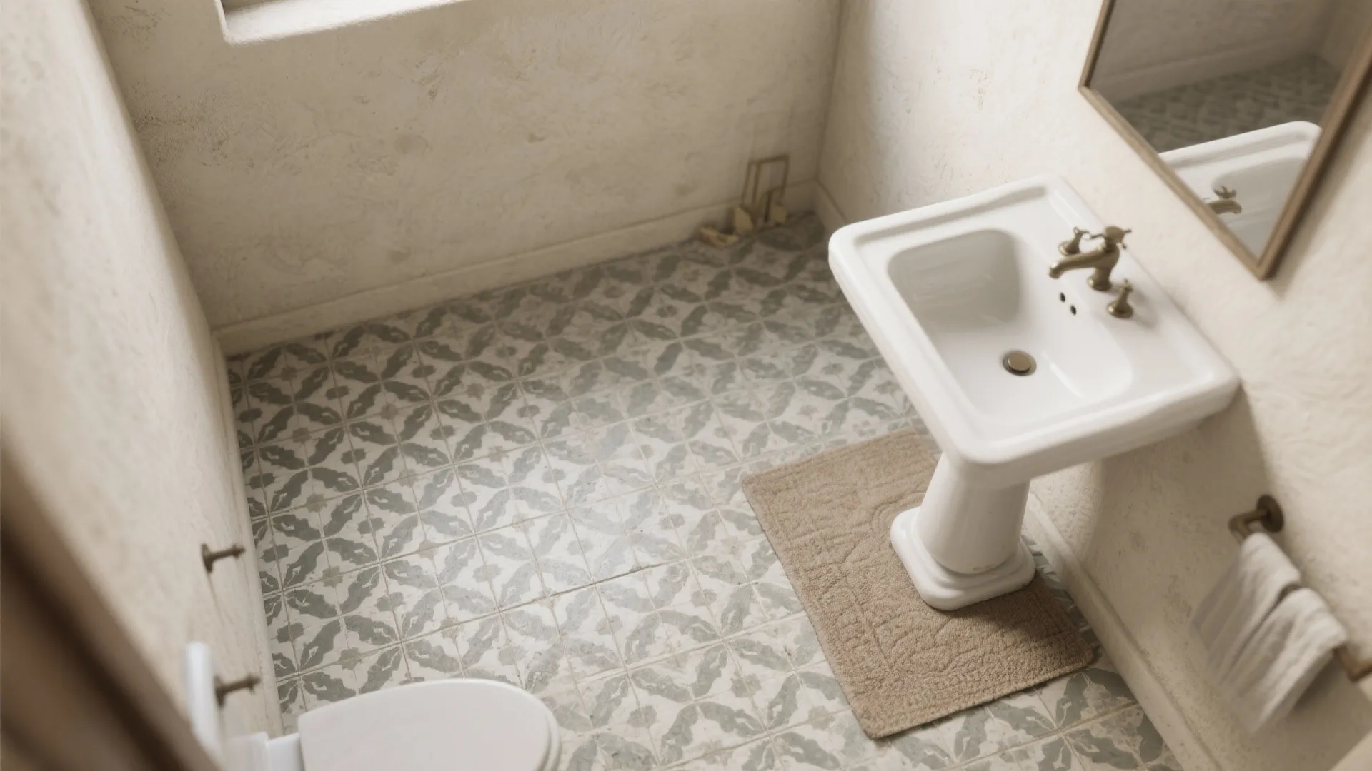 3. Patterned Floor + Neutral Walls