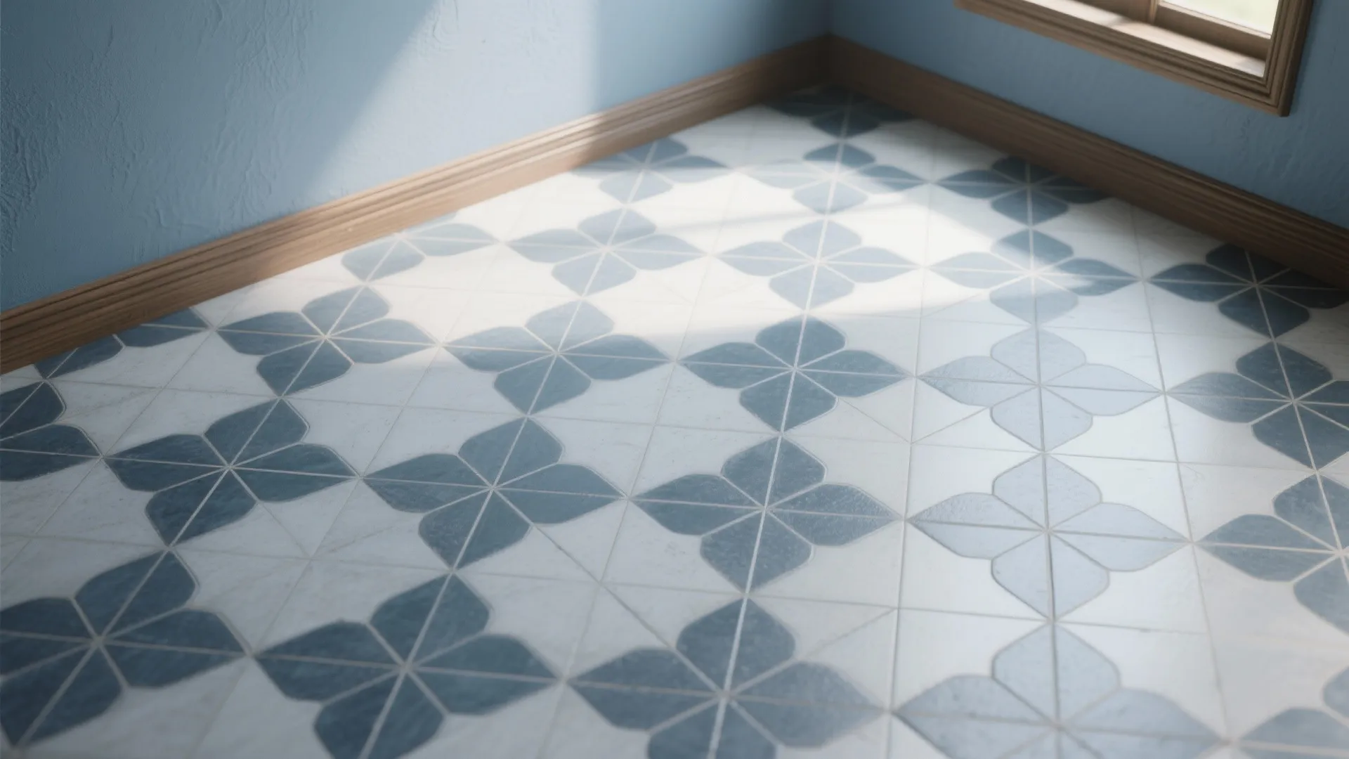 4. Patterned Blue-Grey Floor for Visual Interest
