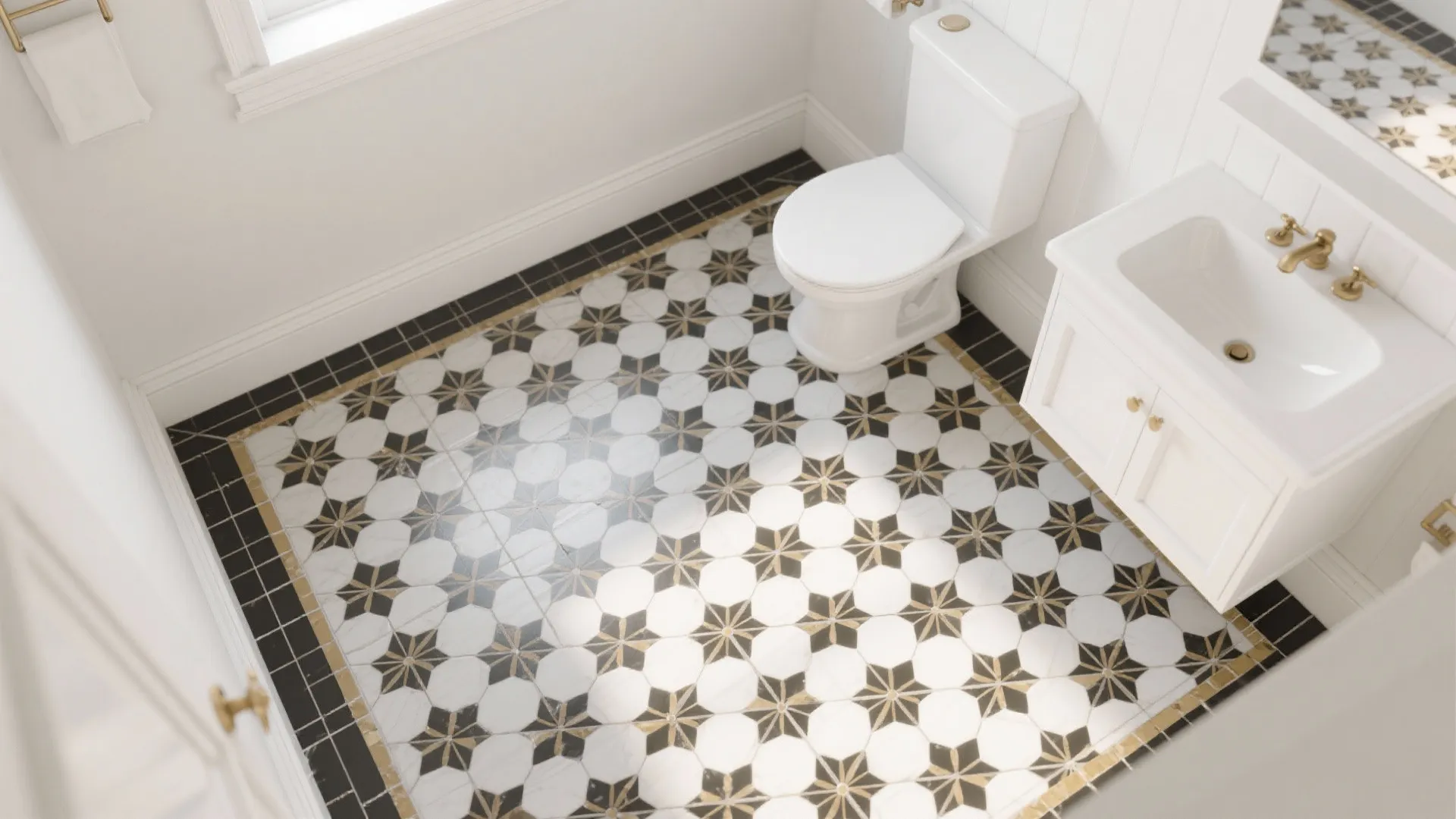 5. Patterned Floor with White Walls
