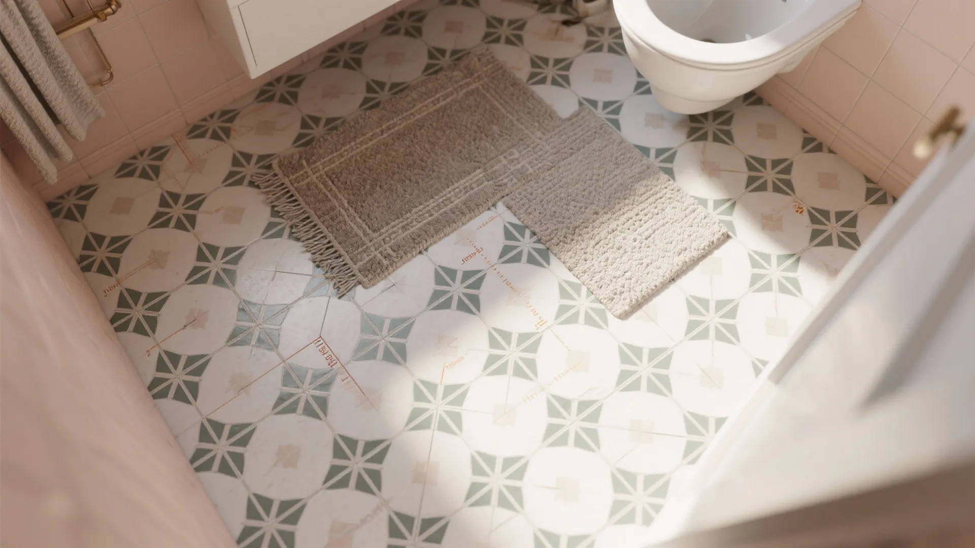 5. Patterned floors and cozy rugs
