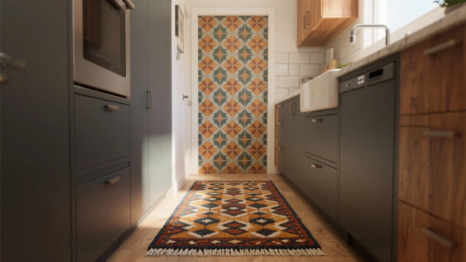 5. Patterned focal point in a galley kitchen