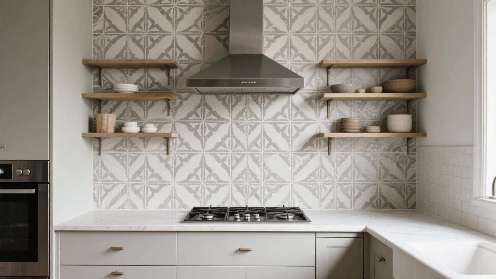 Patterned Cement-Look Tiles as a Focal Wall