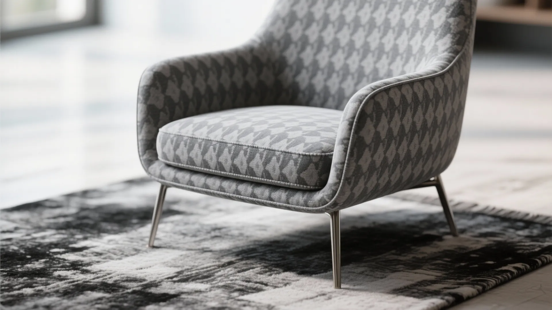 5. Patterned Gray Accent Chair with Metal Legs