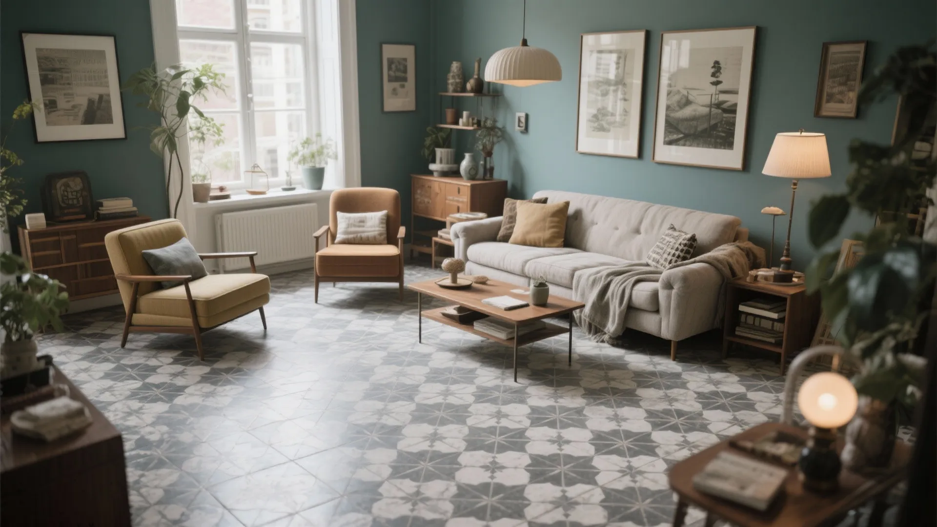 6. Patterned Gray Tiles for a Feature Floor