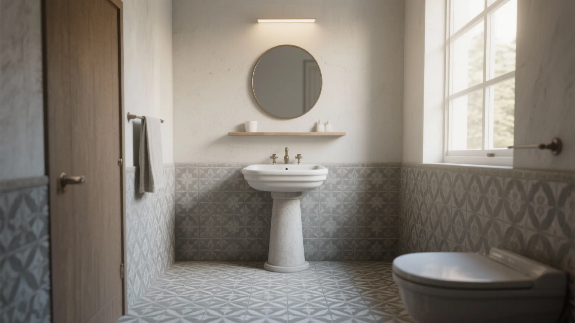 3. Patterned gray tiles as a focal point