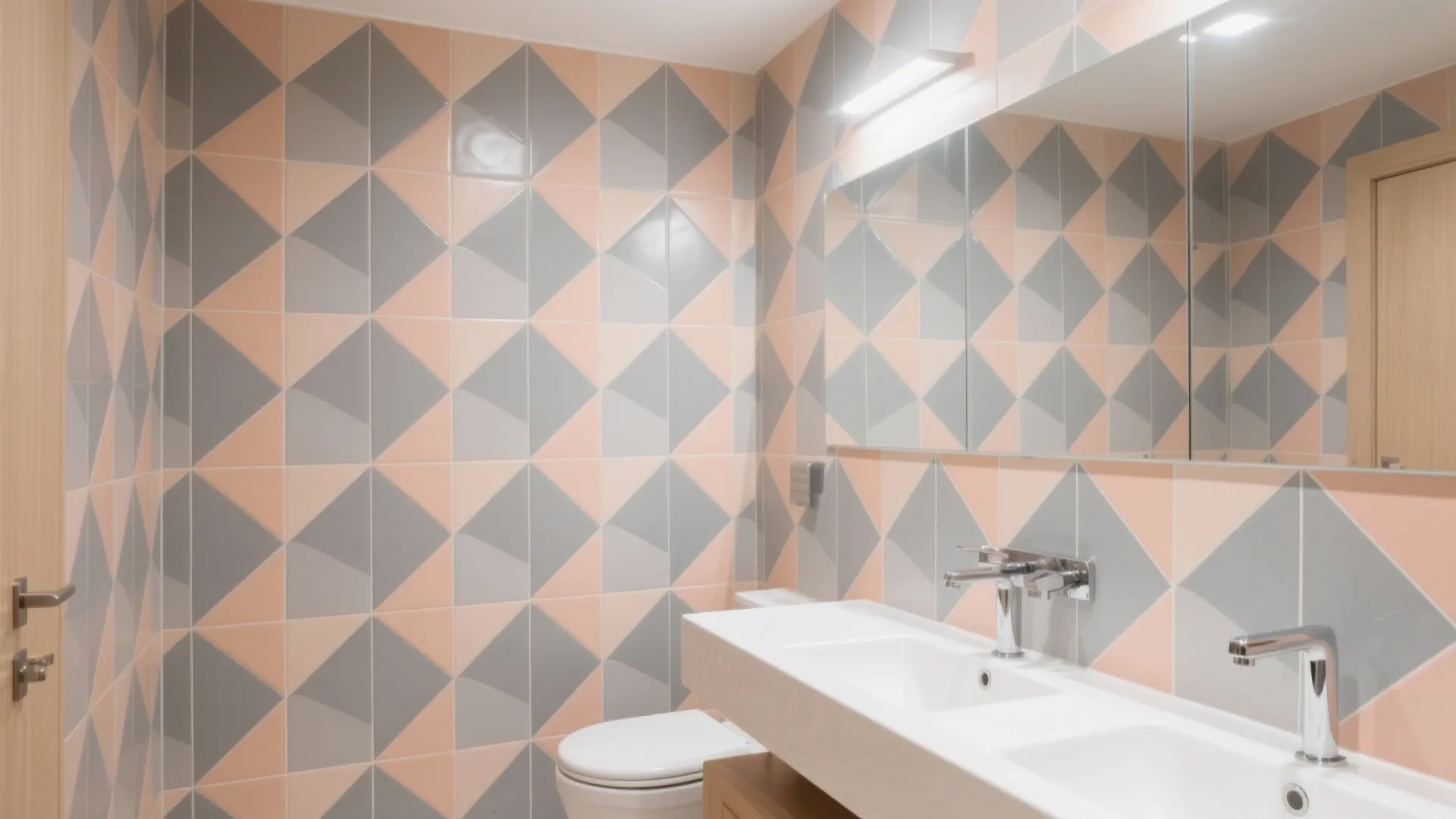 8. Patterned Gray and Peach Tiles