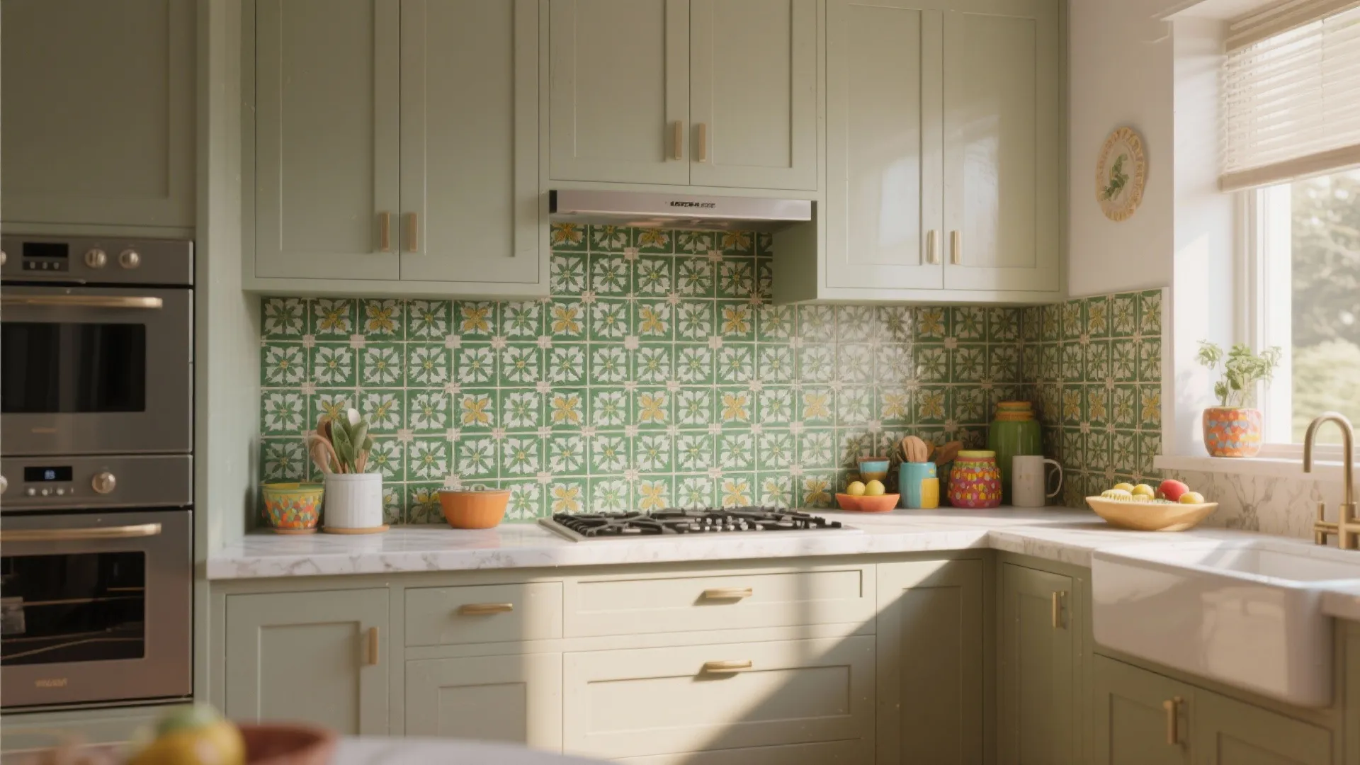 4. Patterned Green Tiles for Personality