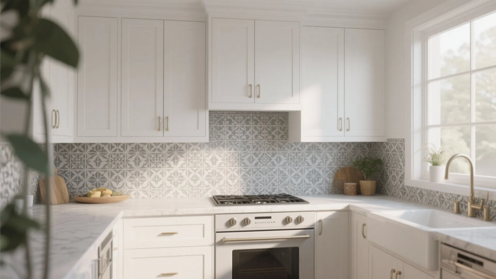 Idea 5: Statement Backsplash in Patterned Grey