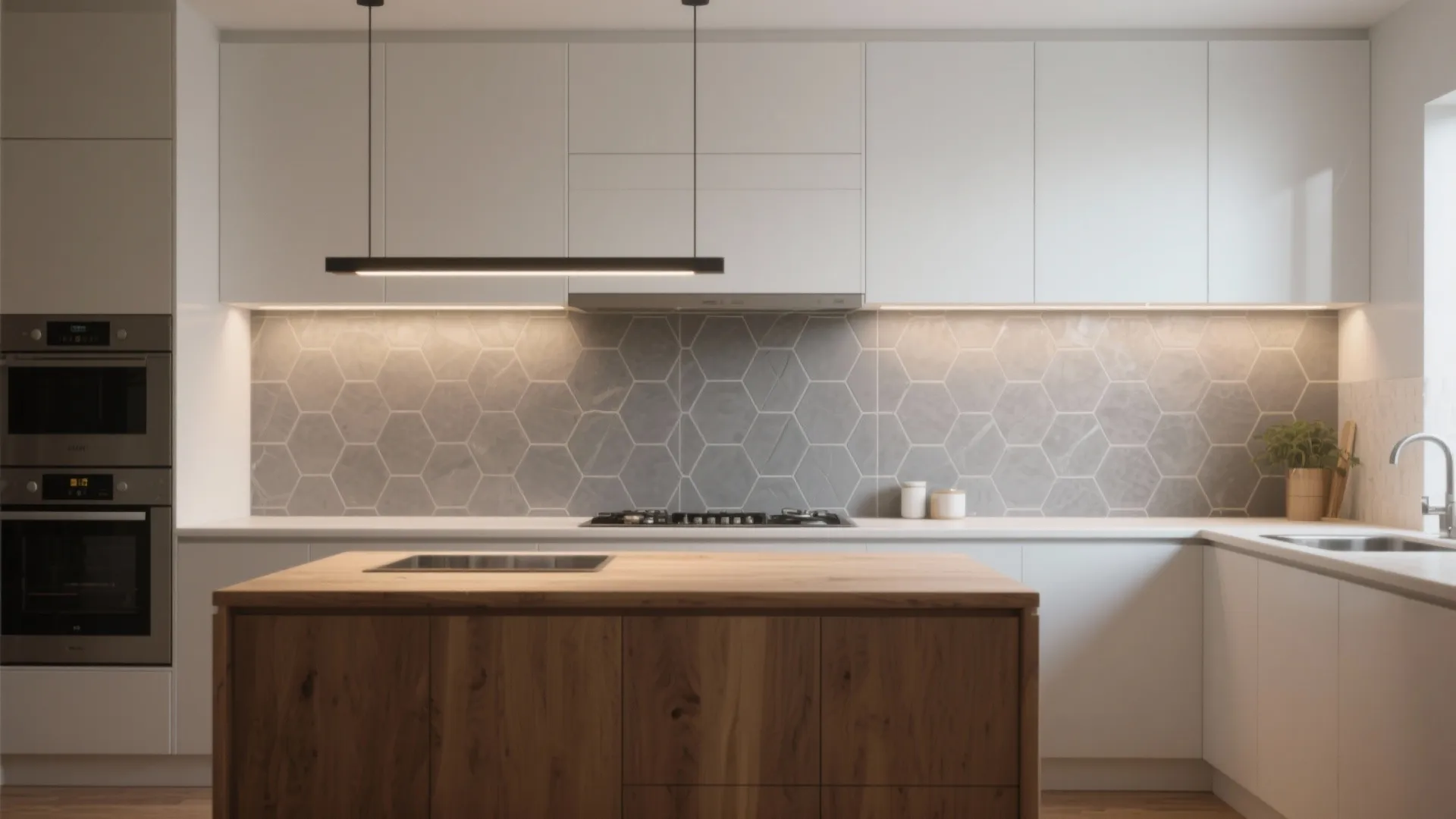 4. Patterned grey backsplash for personality