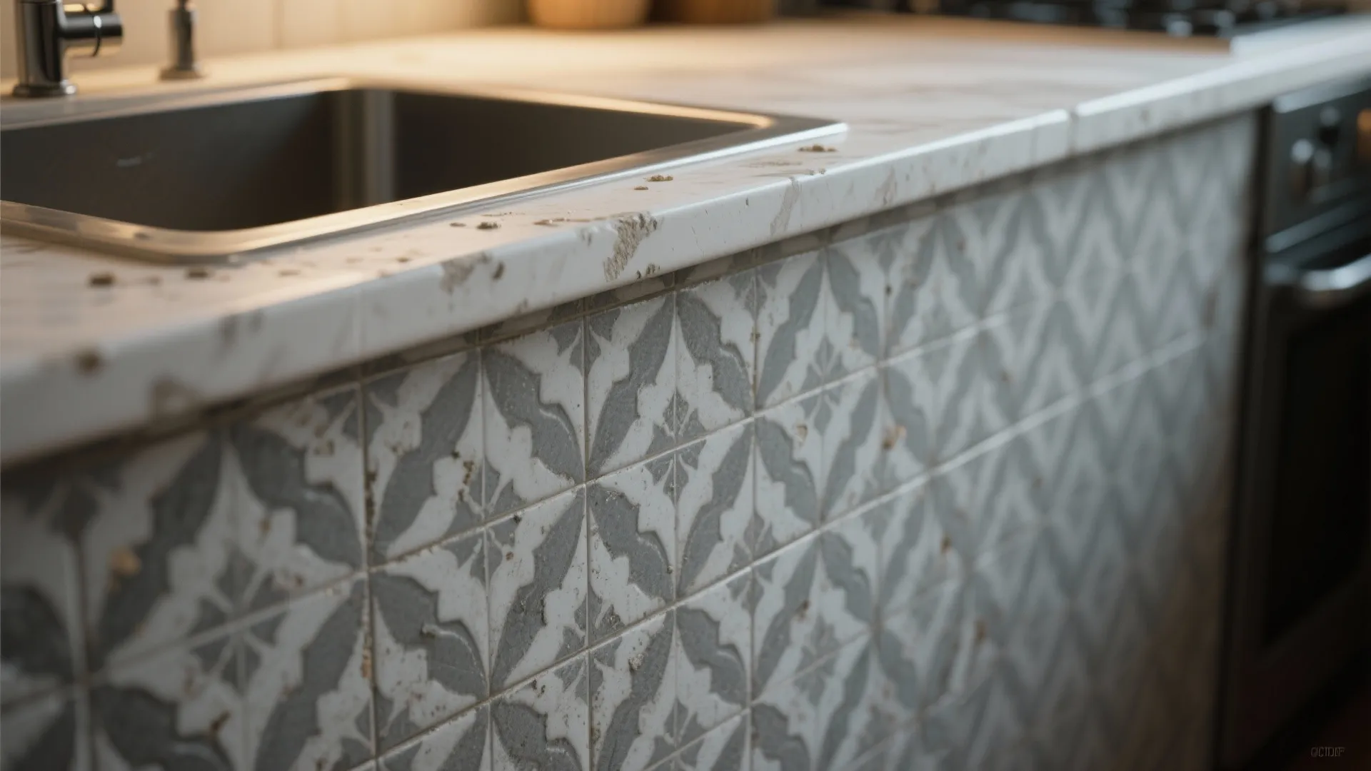 3. Patterned grey encaustic tiles for character