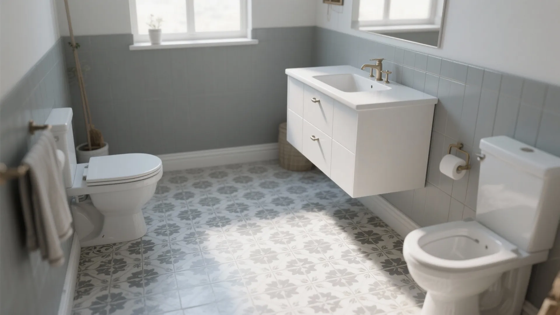 4. Patterned grey encaustic-style tiles as an accent