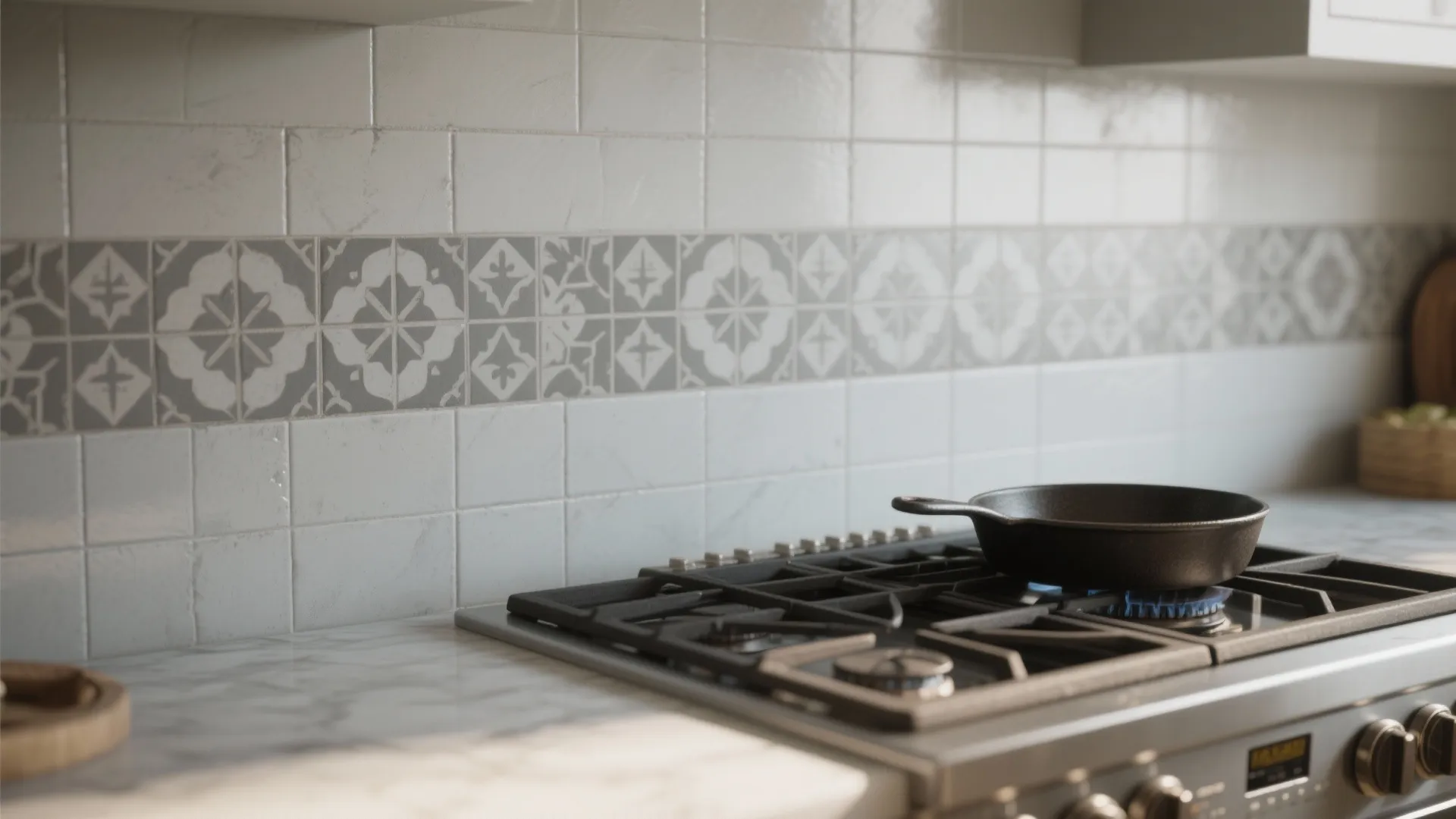 3. Patterned Grey Tiles for Subtle Drama