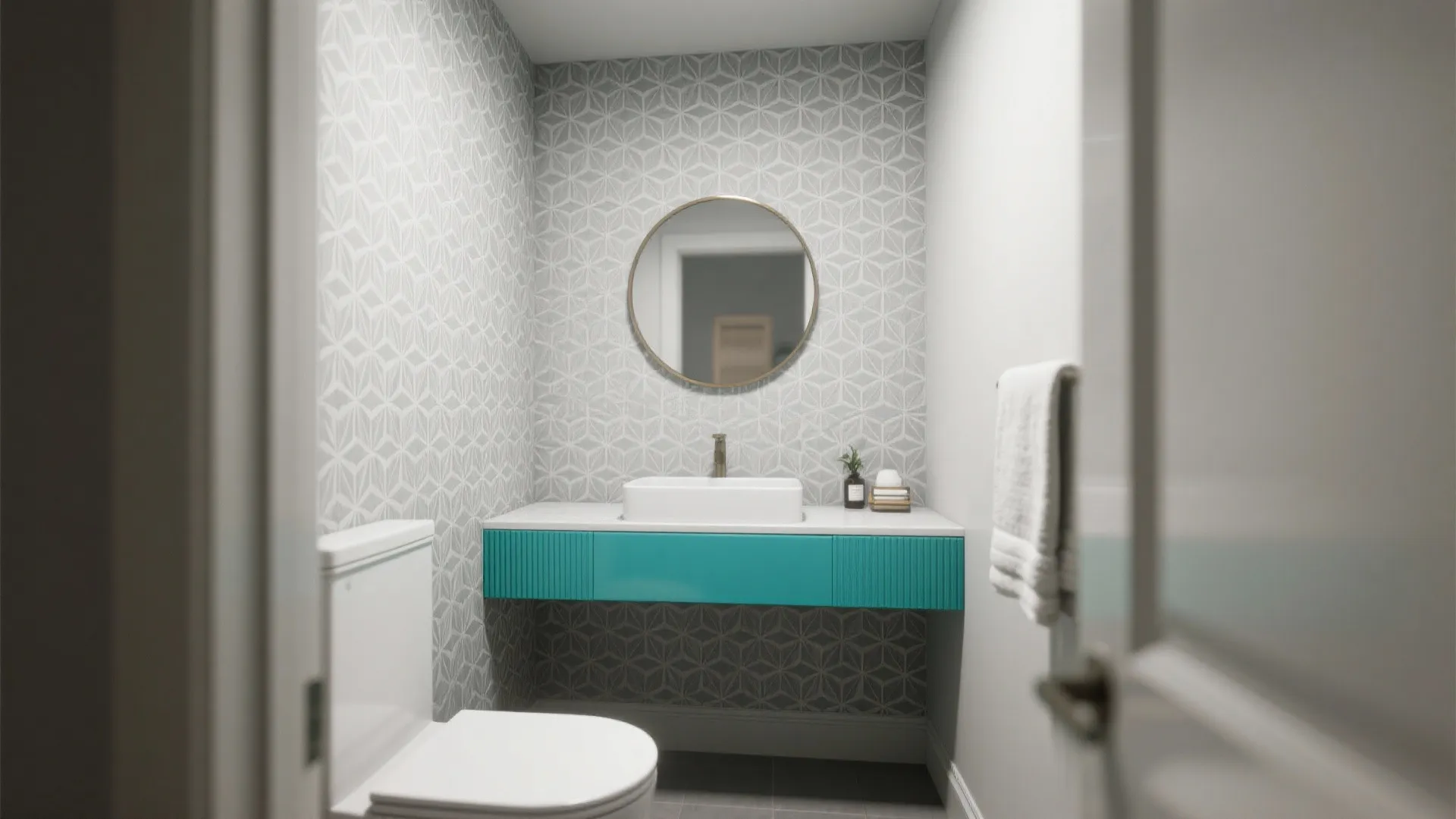 2. Subtle Patterned Grey Wallpaper with Bold Accents