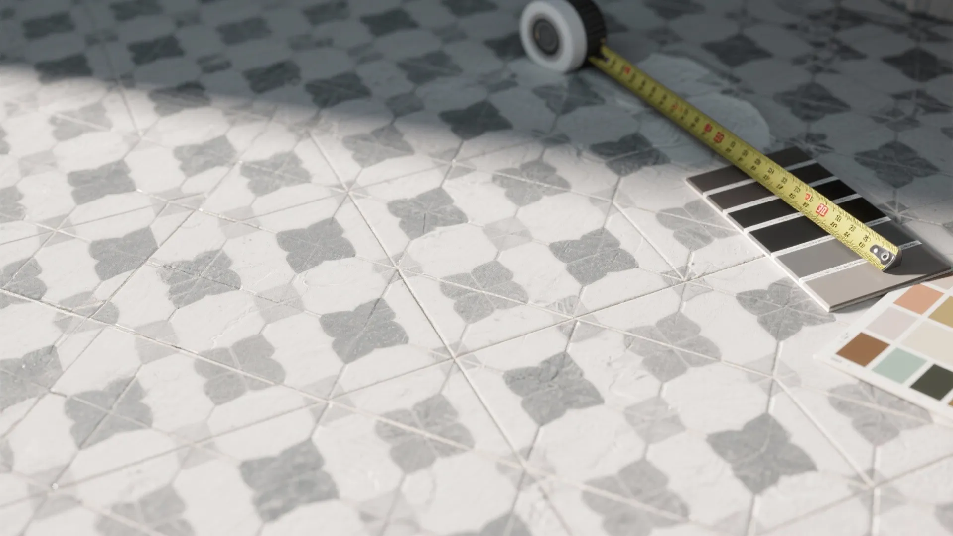 3. Patterned Grey Tiles for Visual Interest