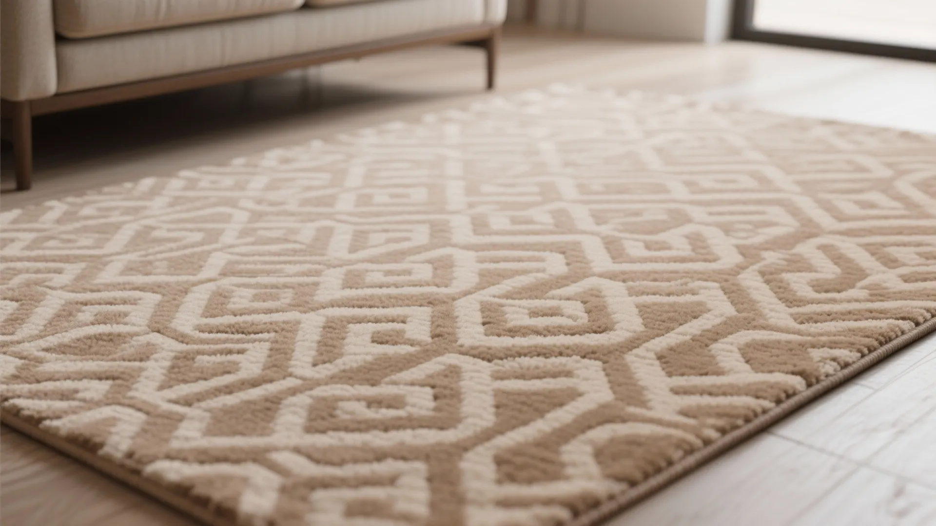4. Use patterned light brown rugs to add interest without drama