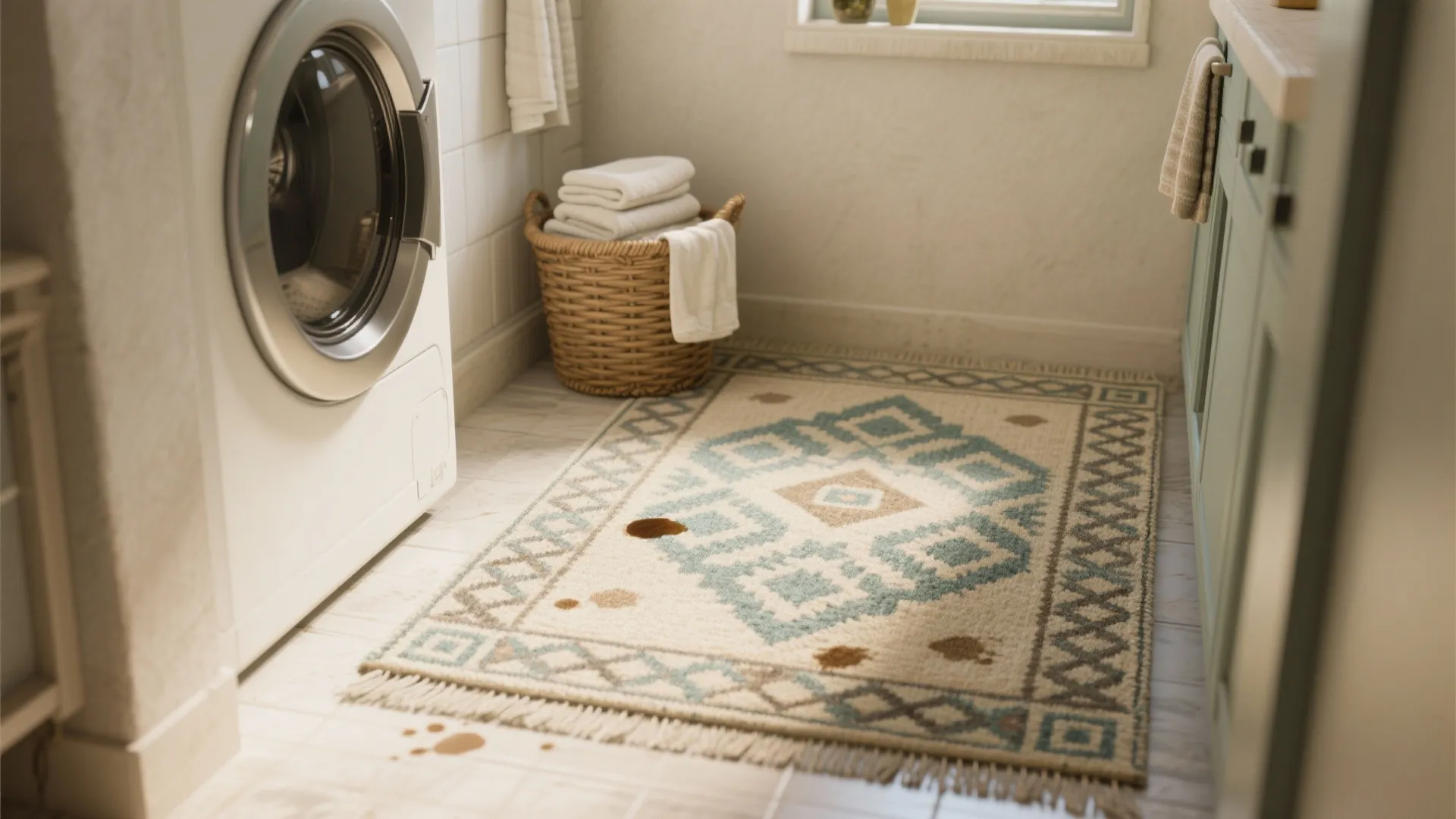 3. Patterned Low-Pile Rug to Hide Stains