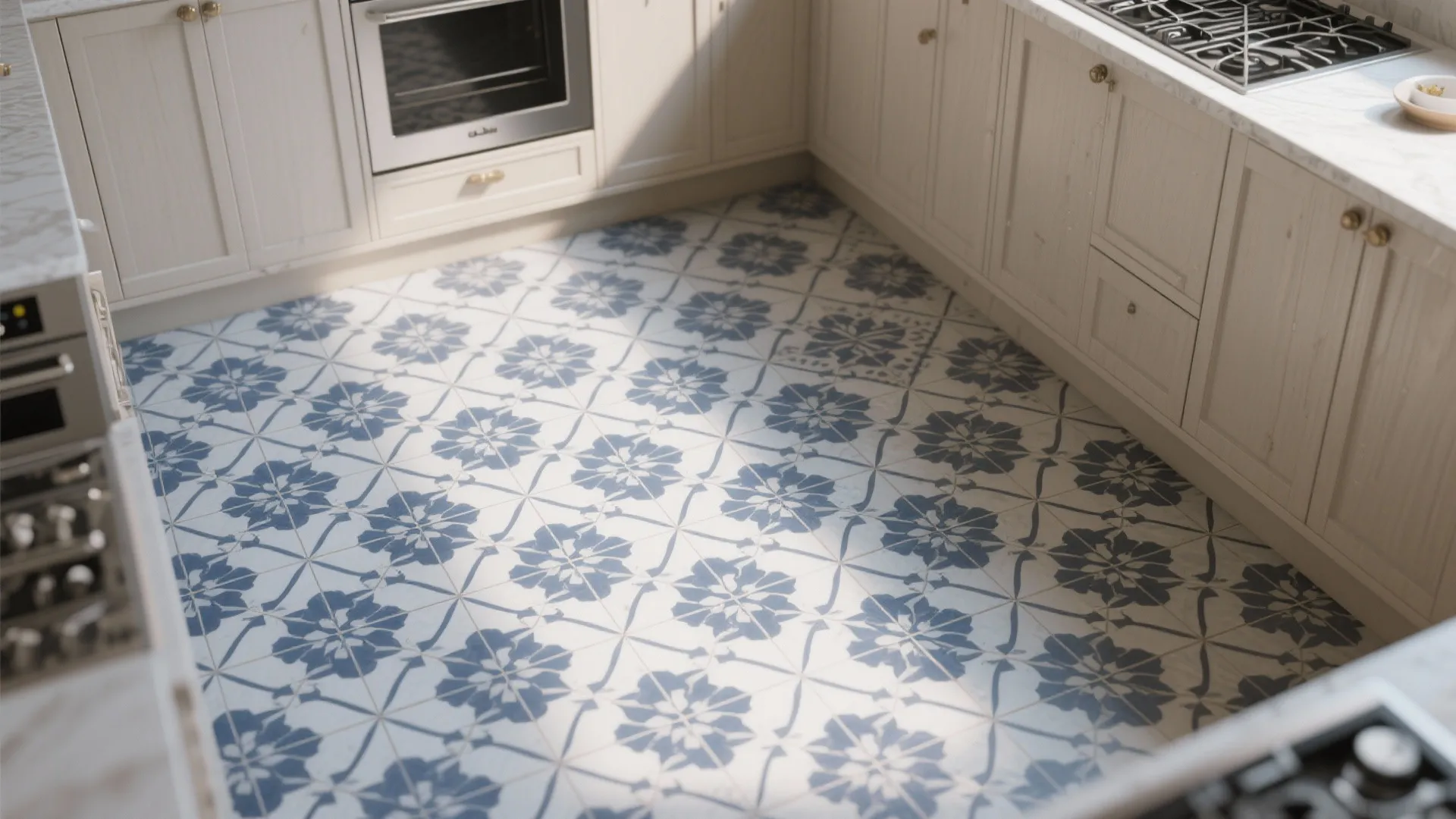 9. Patterned Navy Floor Tiles