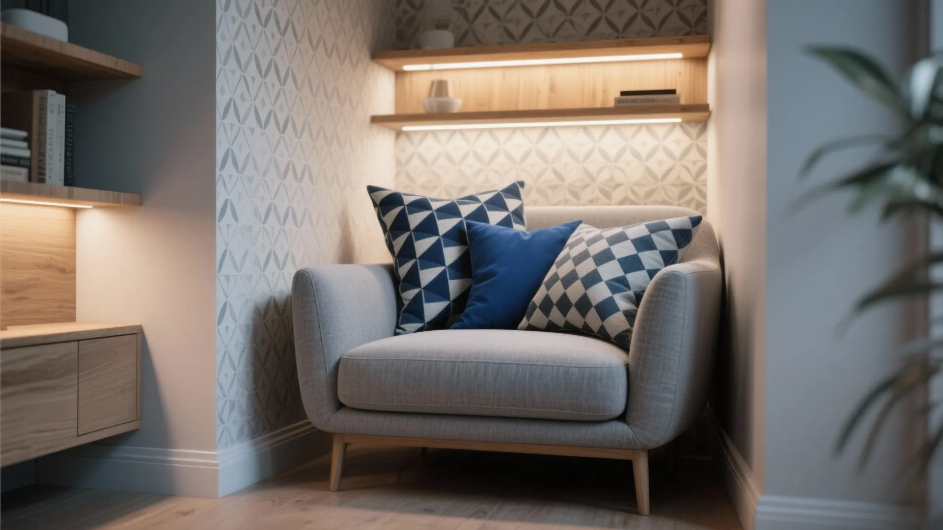 3. Use accent patterns to tie blue and gray together