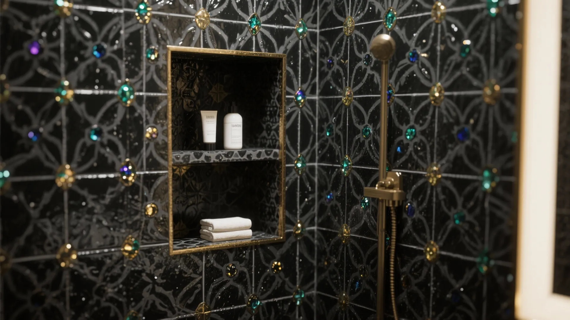 5. Patterned black tiles for a statement niche
