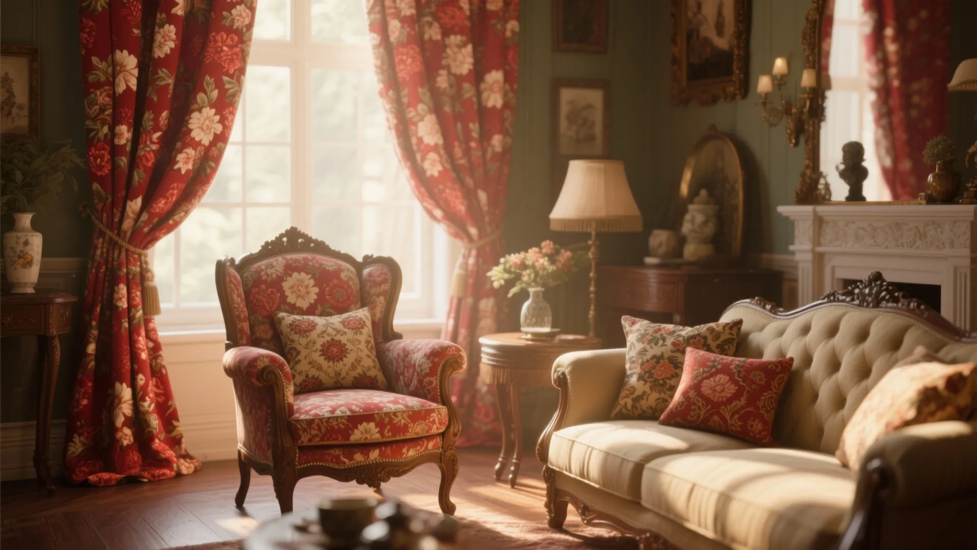 4. Patterned Red Curtains