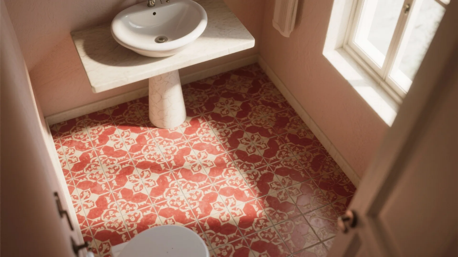 3. Patterned Red Floor Tiles