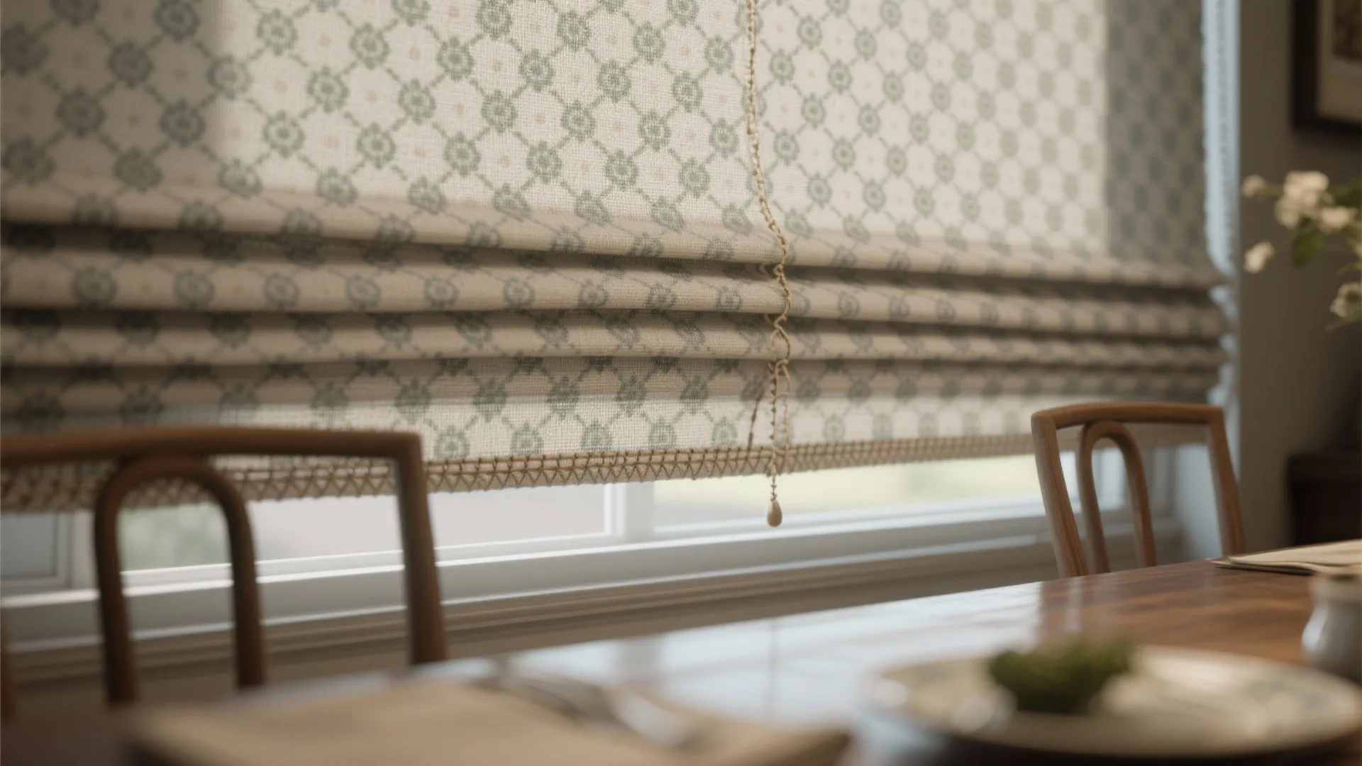 3. Patterned roman shades with a thin track