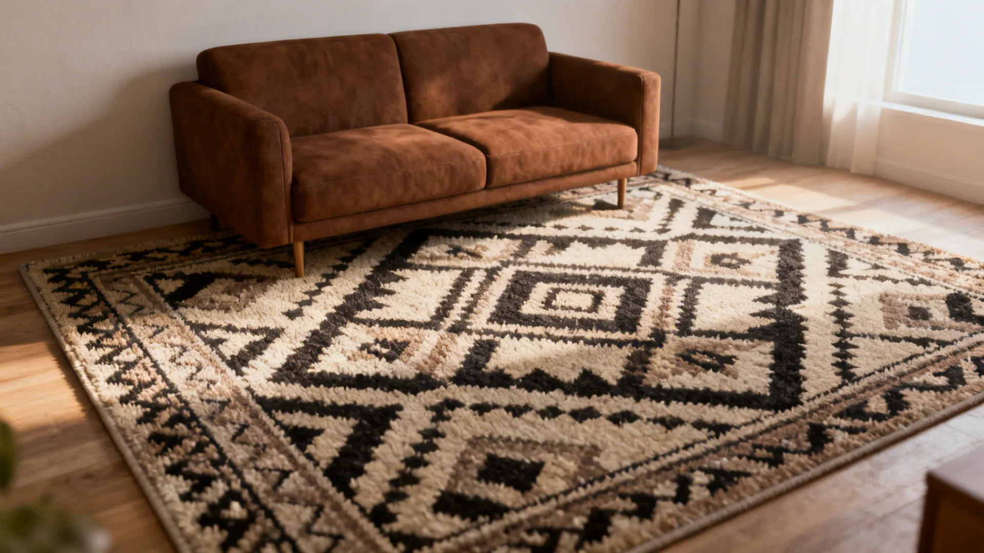 5. Patterned rugs that define the seating area