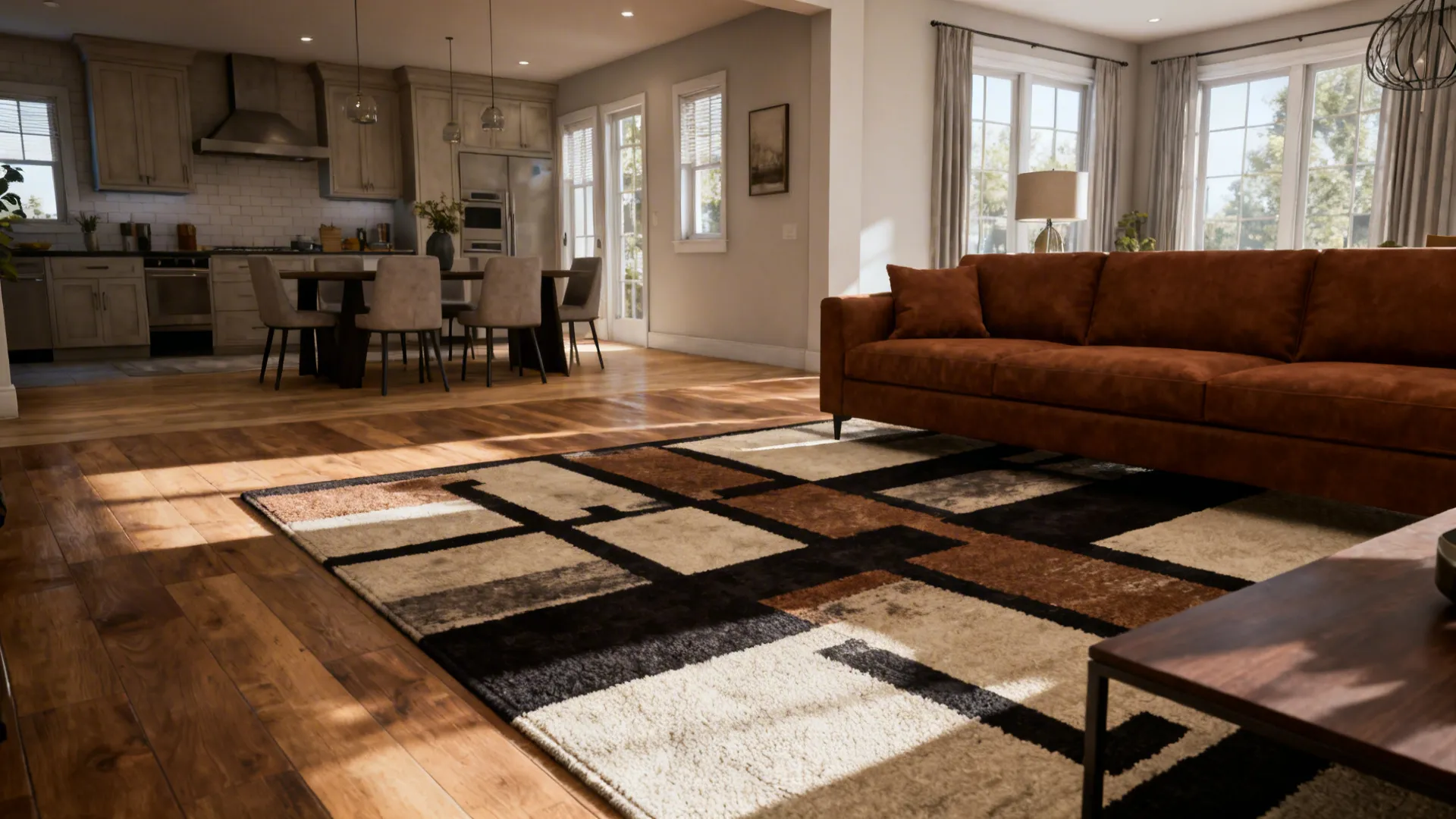 4. Ground the sofa with a patterned rug