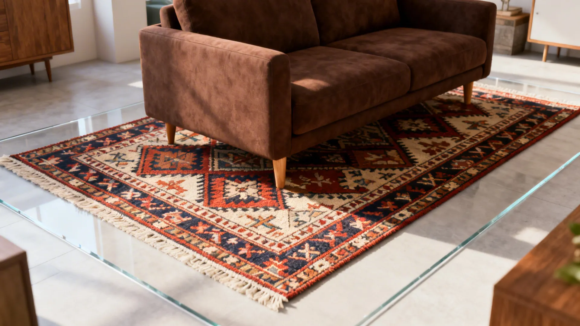 3. Bold Patterned Rug to Define the Seating Area