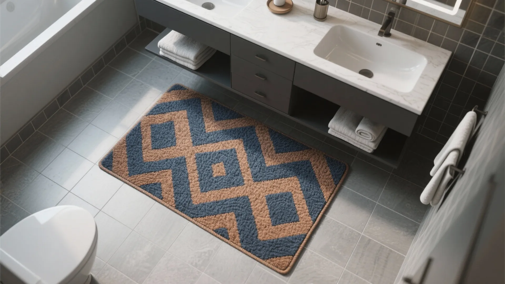 3. Introduce patterned rugs or mats for personality