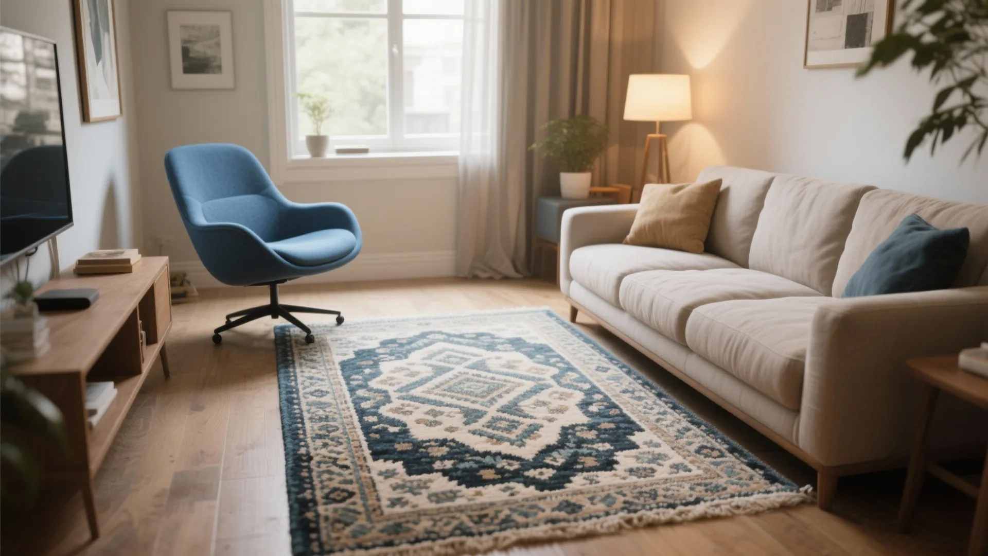 3. Use a patterned rug to define the swivel zone