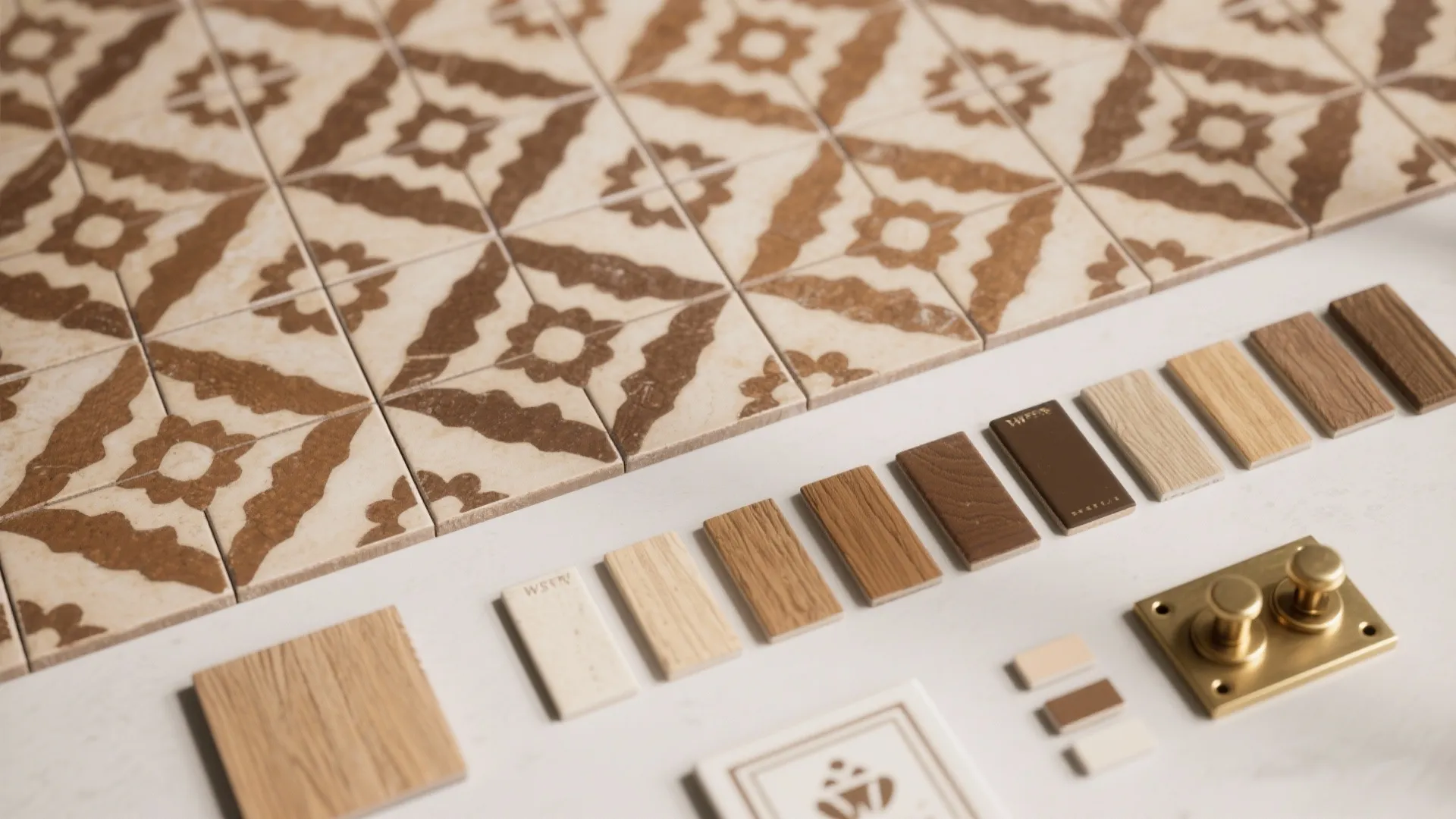4. Patterned tile accents in brown and beige