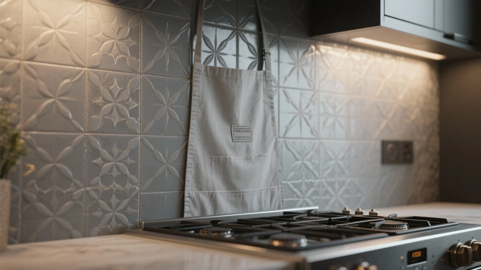 3. Patterned Gray Tiles as a Focal Apron