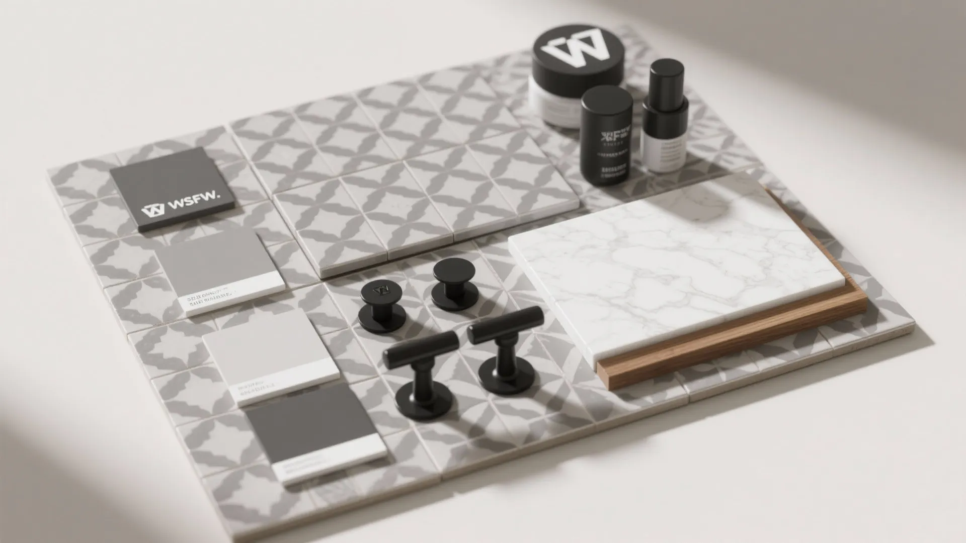 5. Patterned grey tile as a neutral showpiece