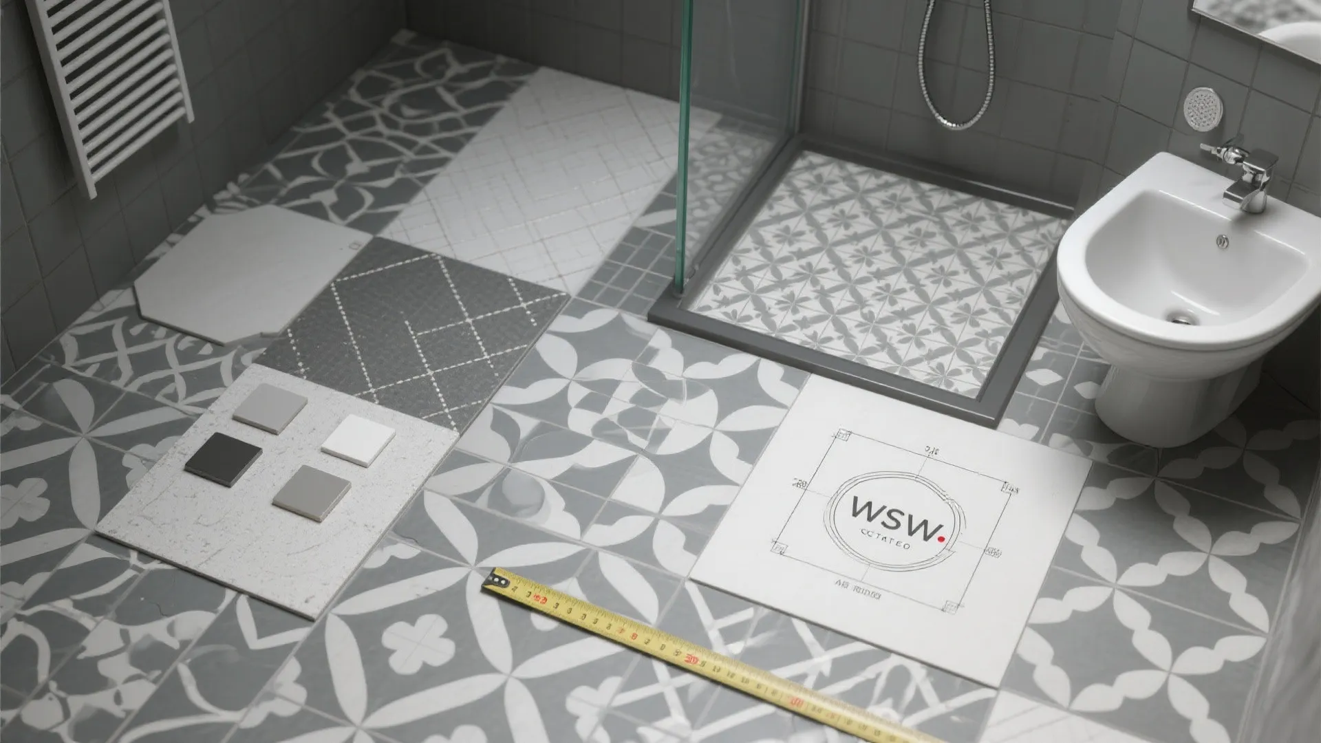 4. Patterned Grey Tiles as a Room Anchor
