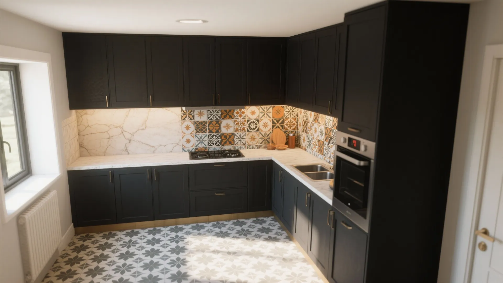 5. Two-tone black with patterned tiles